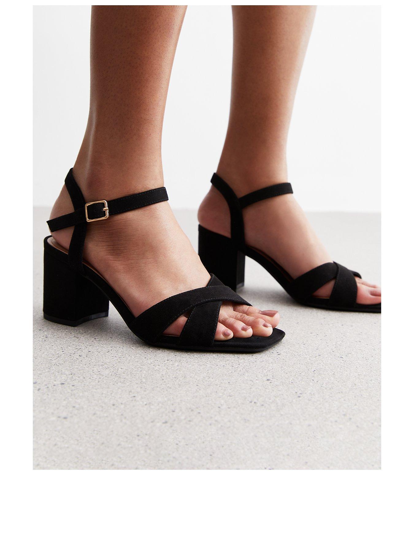 New Look Wide Fit Black Suedette Part Block Heel Sandals