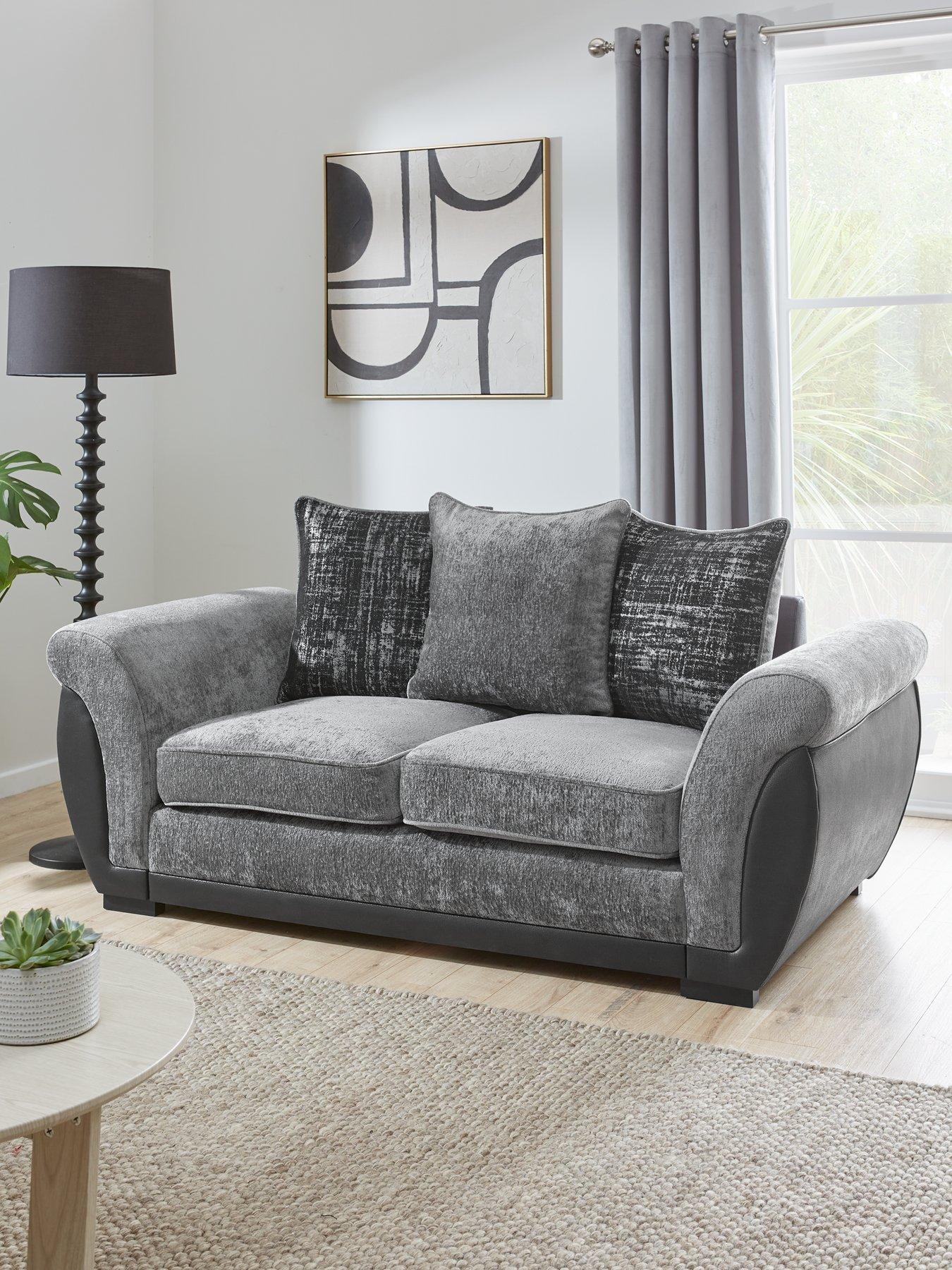 Very Home Lana Fabric/Faux Leather 2 Seater Scatterback Sofa - Grey - FSC Certified