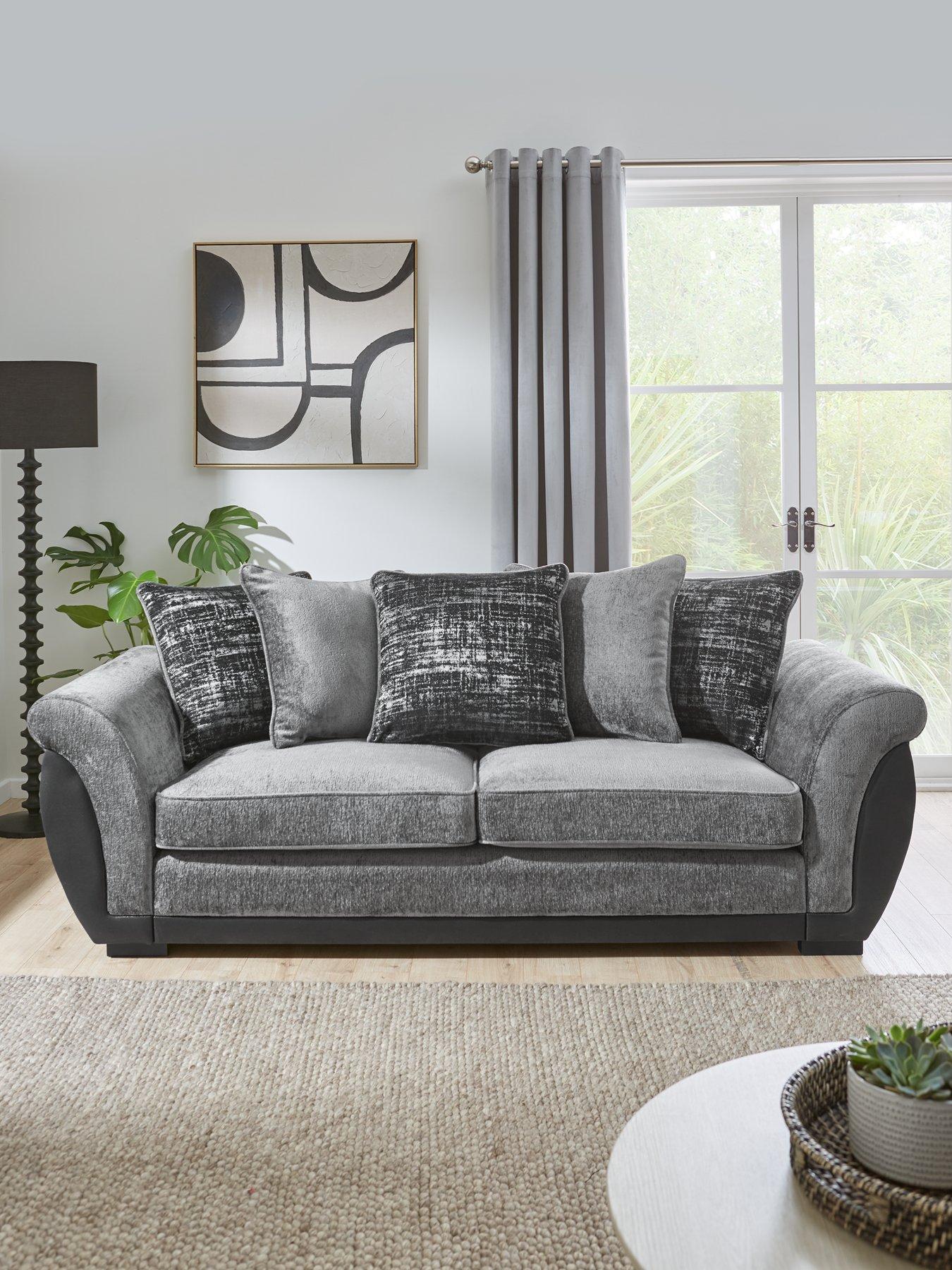 The Very Collection Lana Fabric/Faux Leather 3 Seater Scatterback Sofa - Grey - FSC Certified