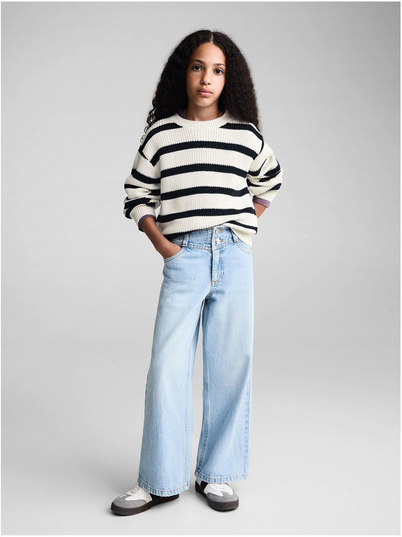 undefined Girls Striped Knitted Jumper - White