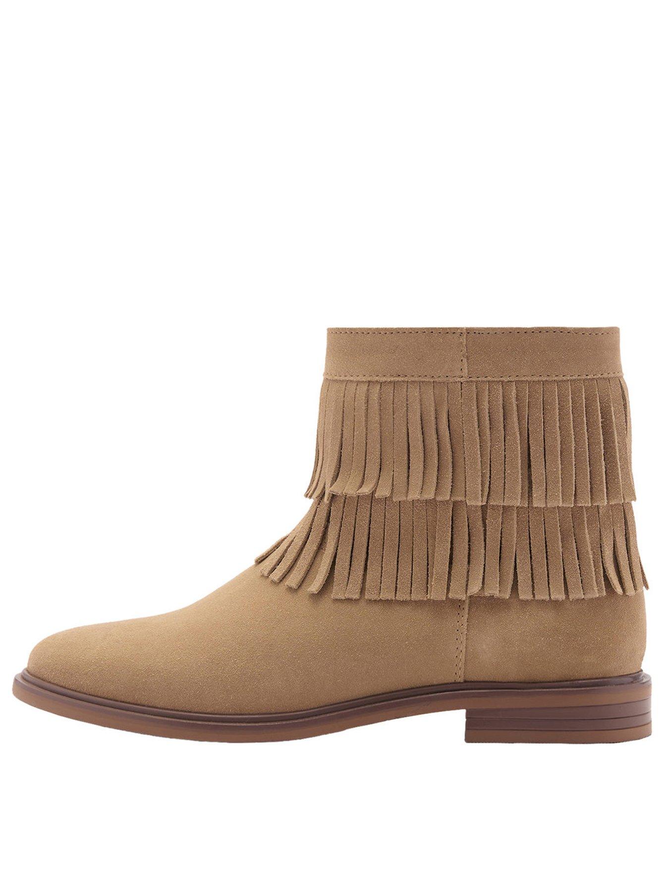 front image of mango-girls-fringe-suede-ankle-boots-beige