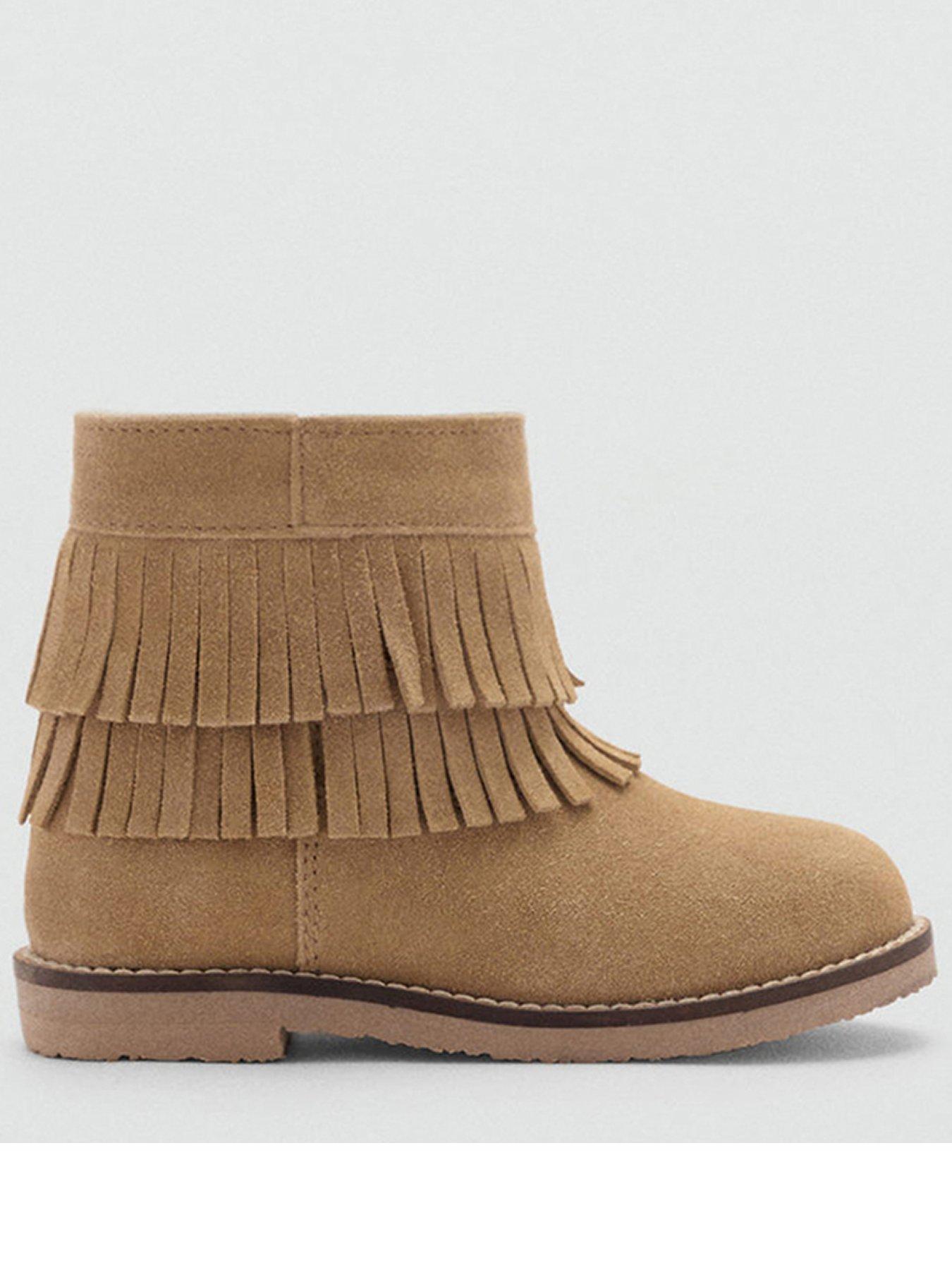 undefined Younger Girls Fringe Suede Ankle Boots - Beige
