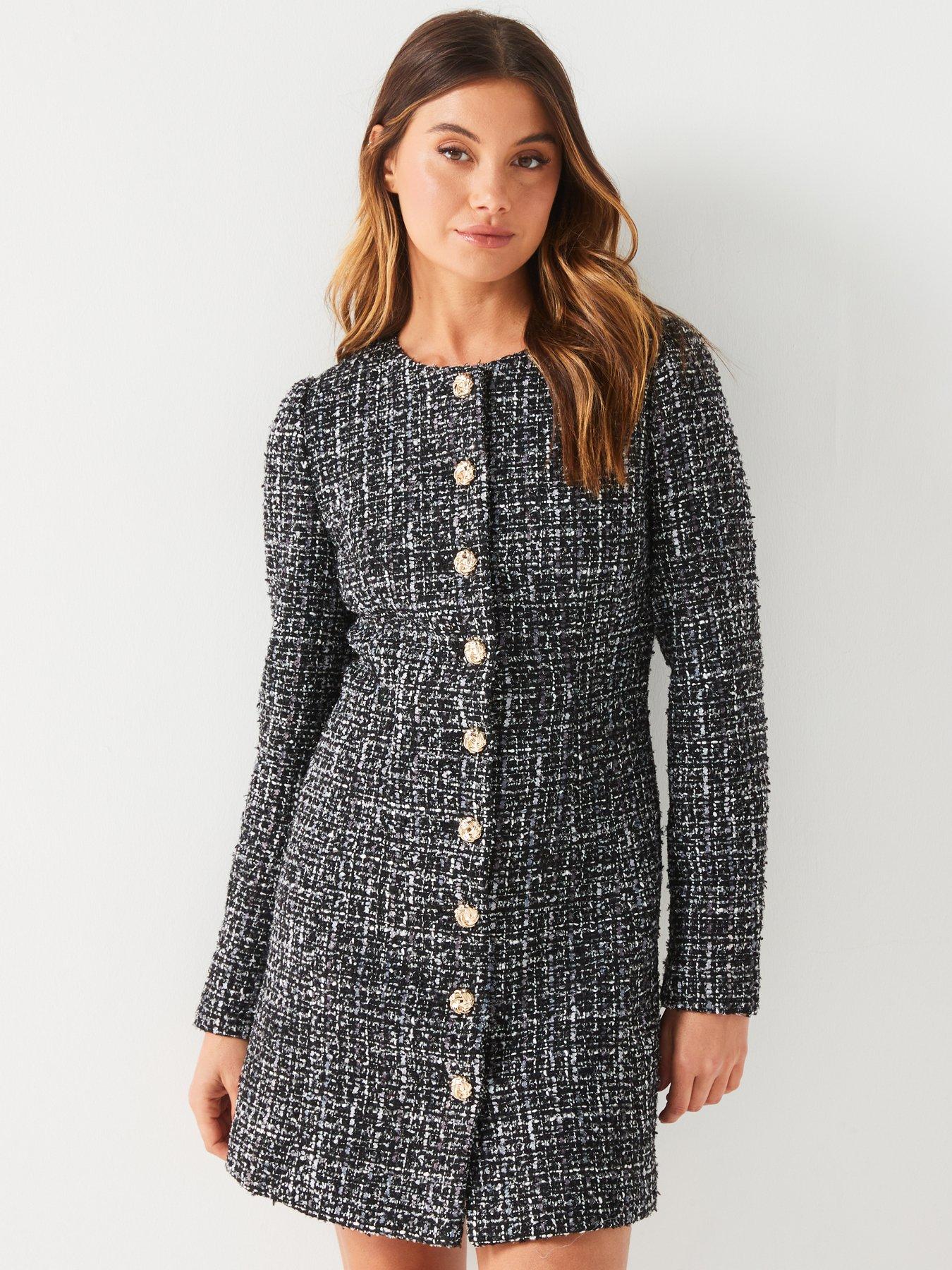 undefined Boucle Button Through Mini Dress - Multi