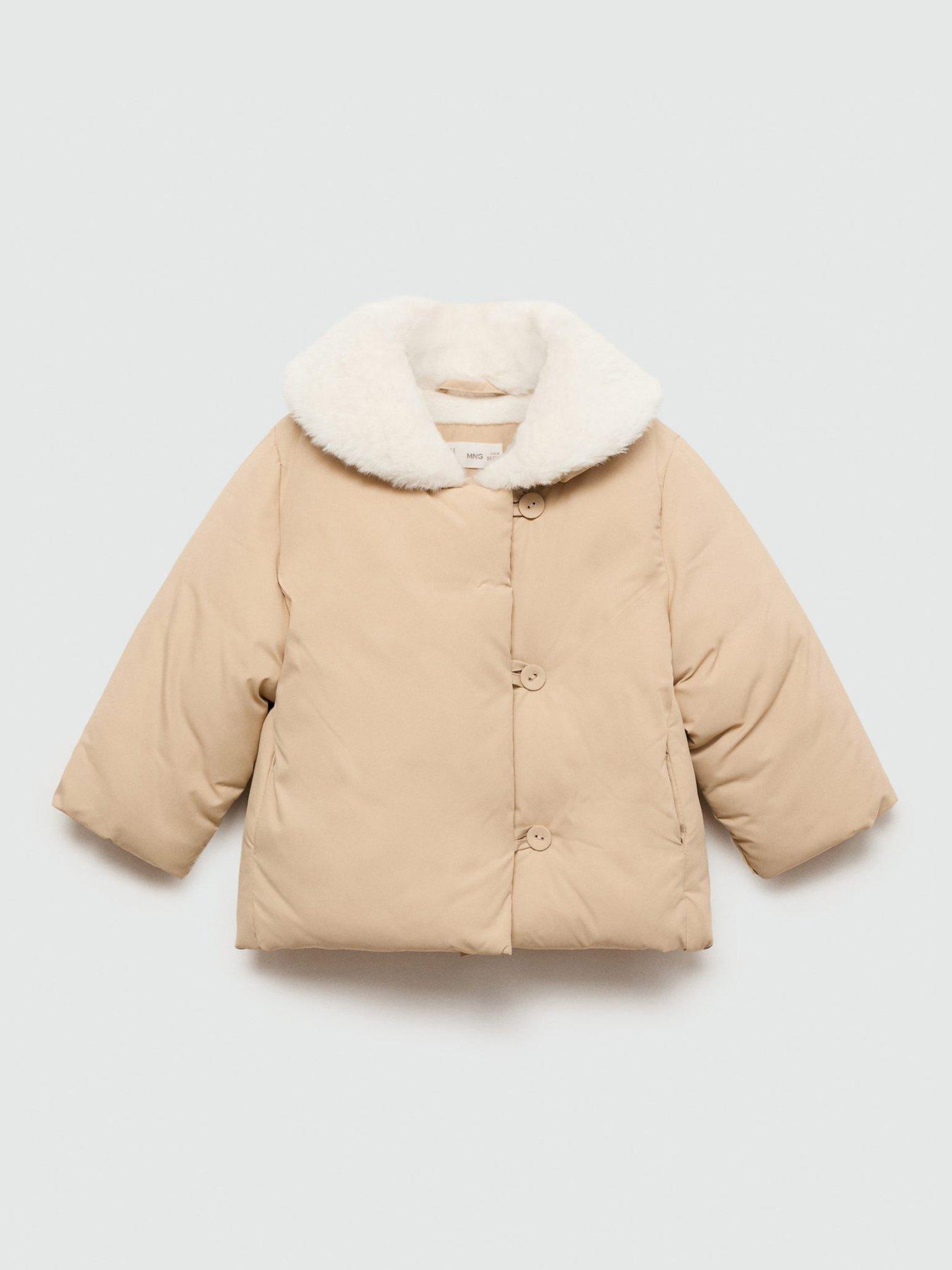 undefined Younger Girls Fleece Lined Funnel Neck Coat - Beige