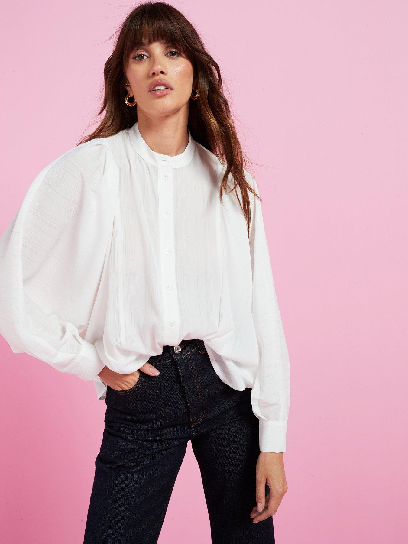 undefined Blouson Sleeve Textured Shirt - White