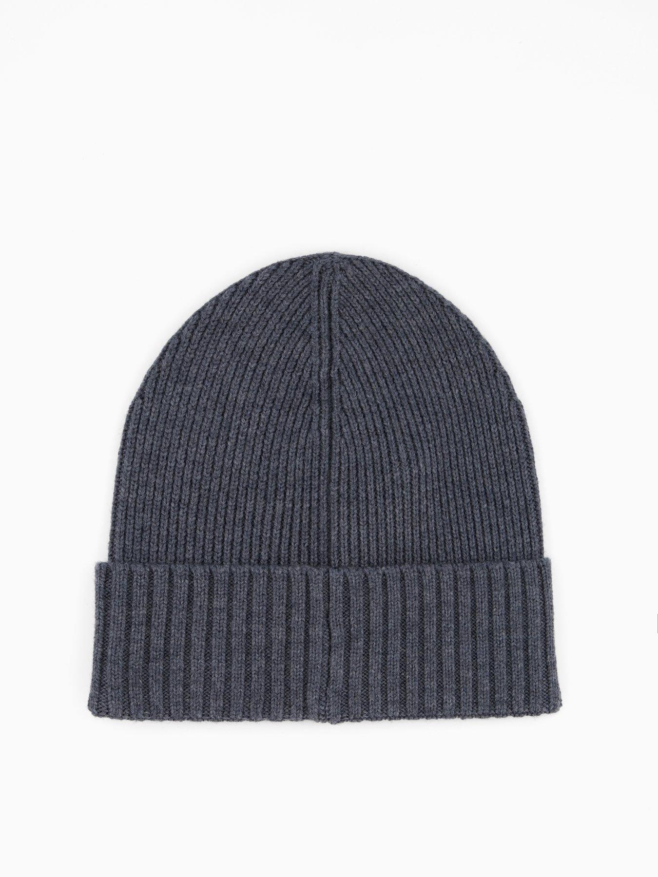 back image of boss-fati-leather-tab-logo-beanie-hat-grey