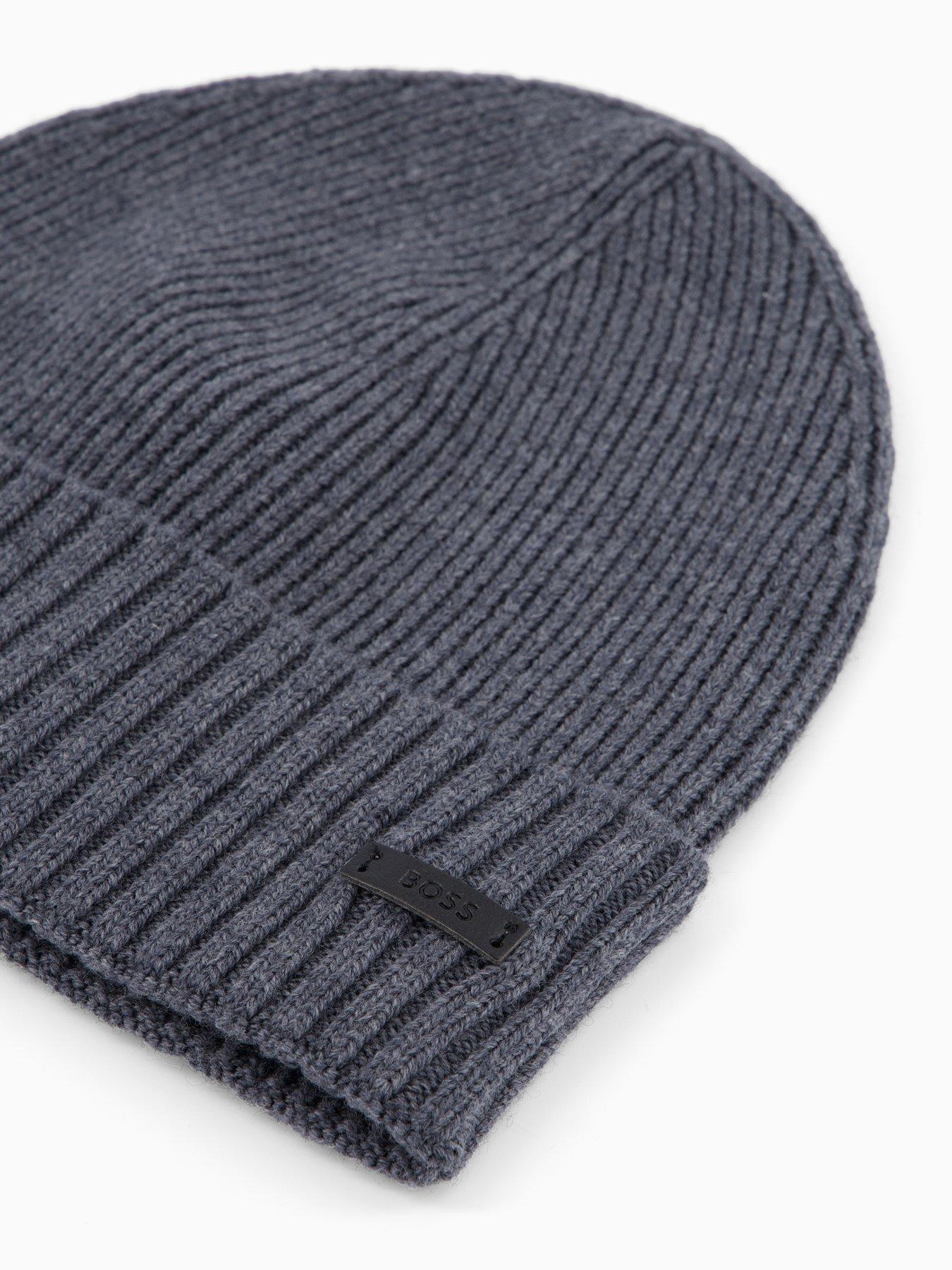  image of boss-fati-leather-tab-logo-beanie-hat-grey
