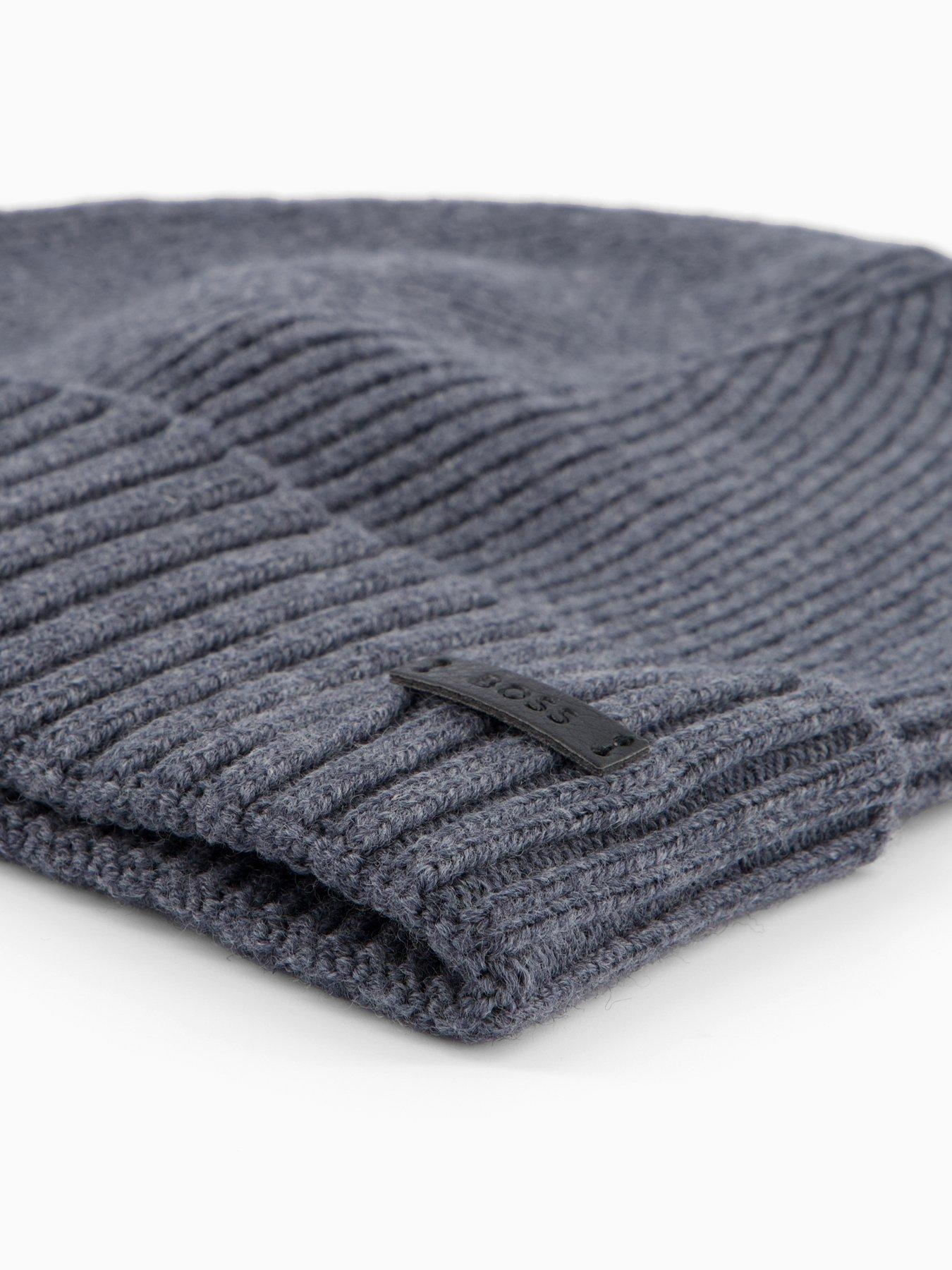  image of boss-fati-leather-tab-logo-beanie-hat-grey