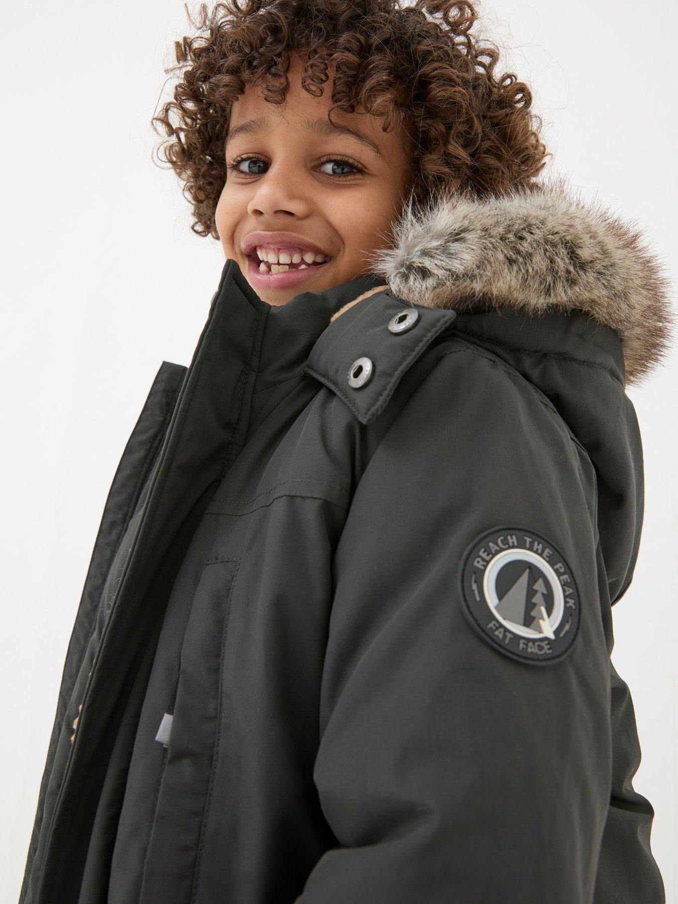 FatFace Boys Easdale Parka Coat Vintage Black Littlewoods