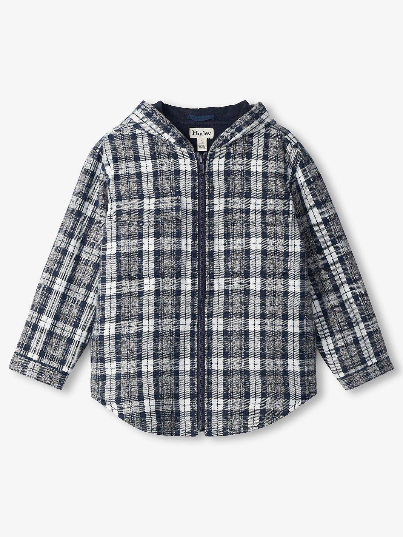 undefined Boys Checked Zip Brushed Flannel Hoodie - Black