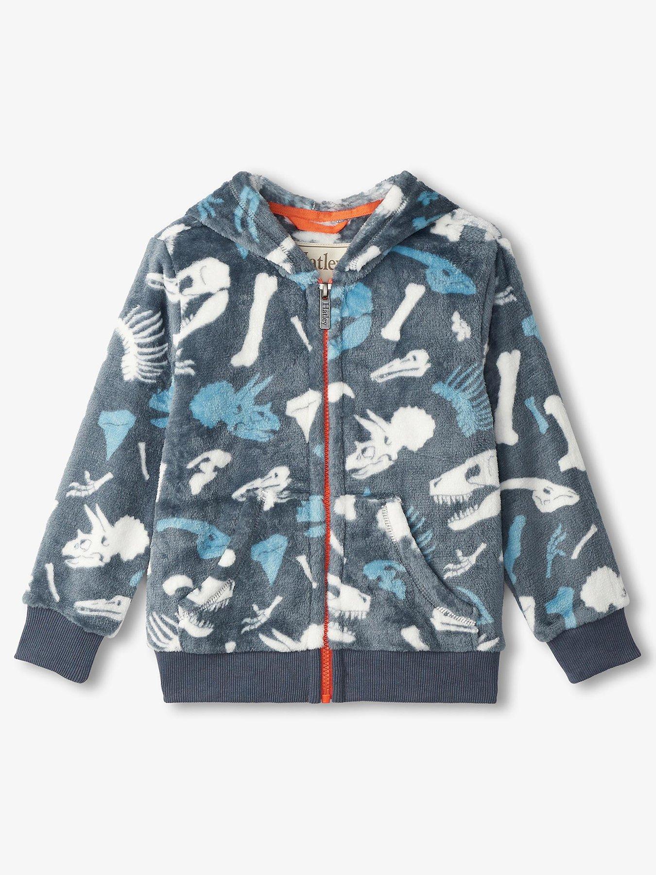 Hatley Boys Fuzzy Fleece Dino Fossils Hooded Jacket Blue littlewoods