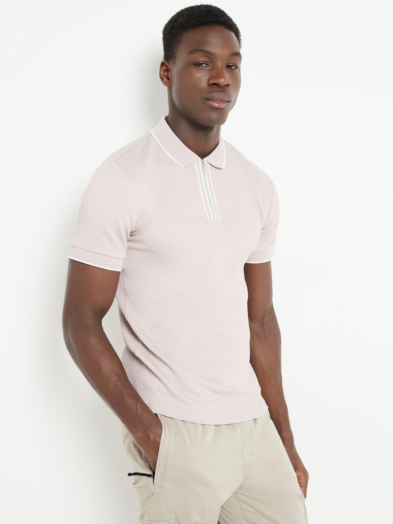 River Island Short Sleeve Knitted Herringbone Muscle Fit Polo Shirt littlewoods