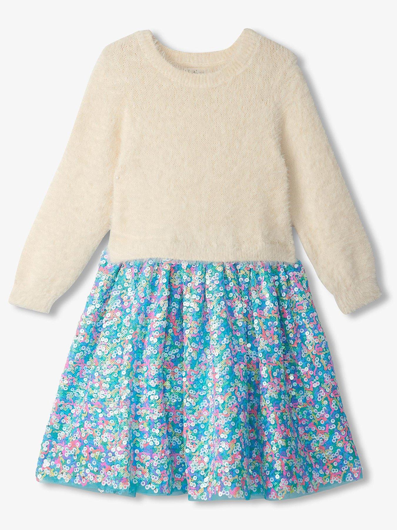 undefined Girls Fuzzy Yarn Sequin Skirt Mixed Dress - Multi