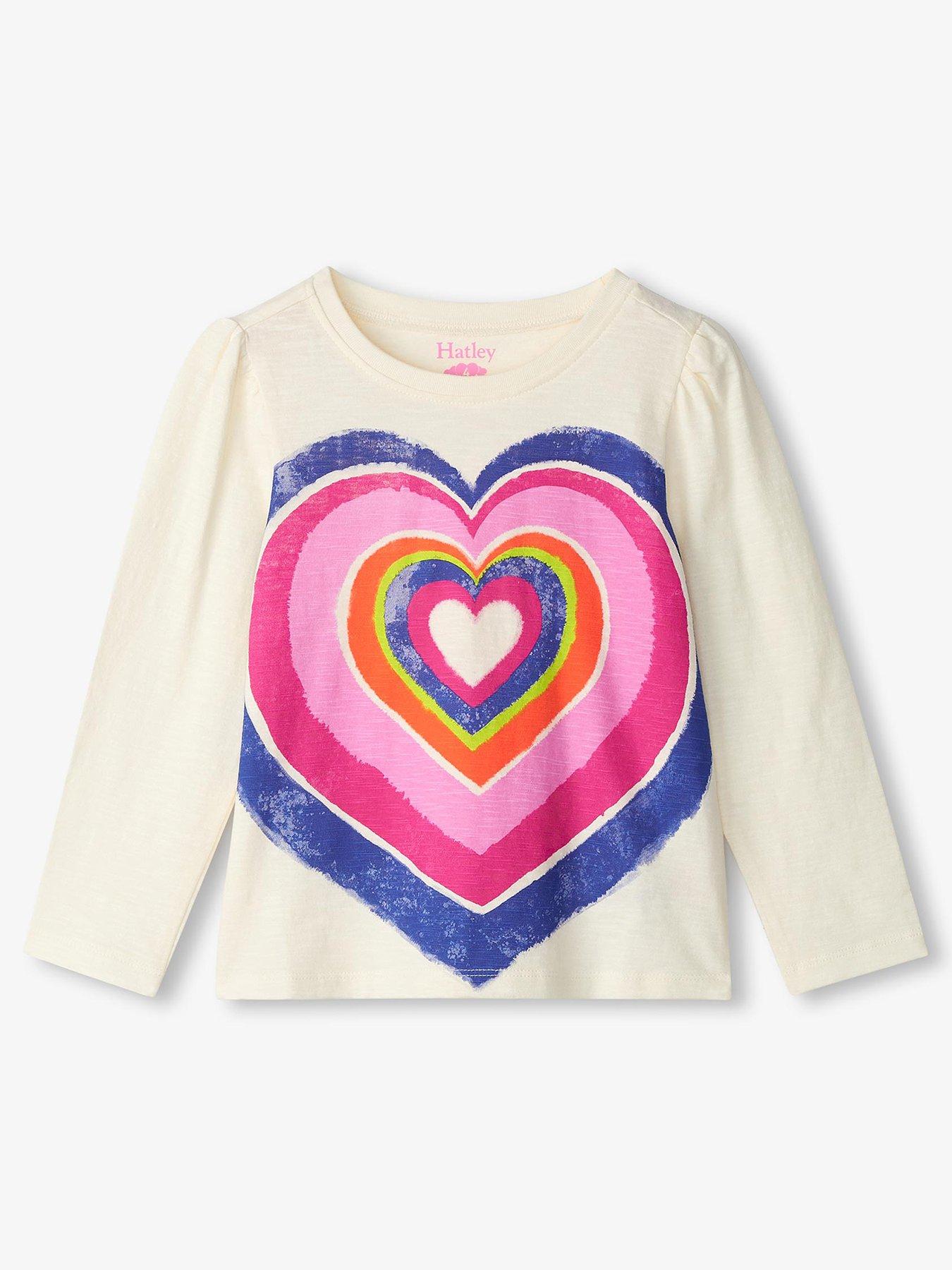 undefined Girls Hatley Heart Print Long Sleeve T-Shirt - White