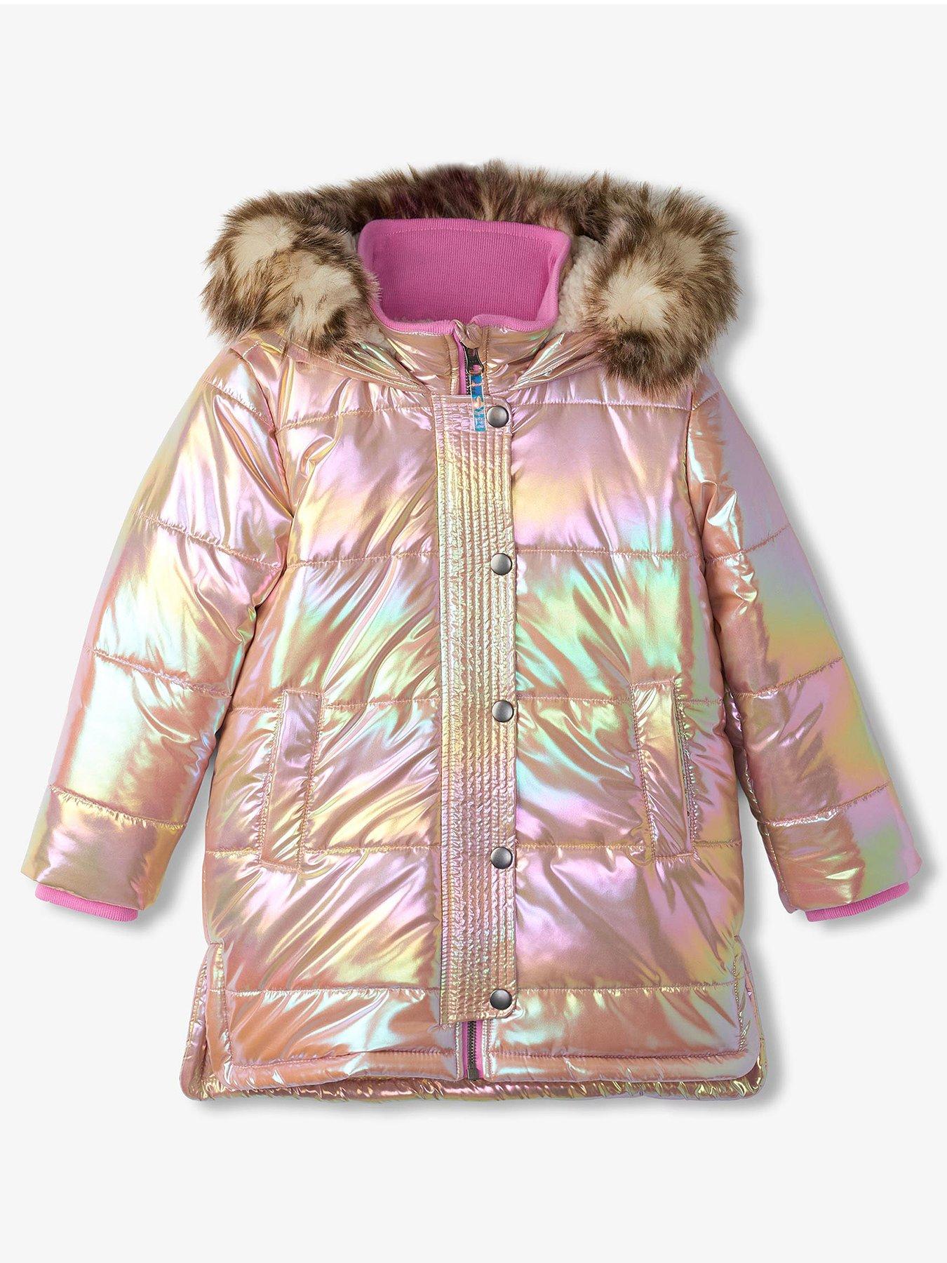 undefined Girls 3/4 Length Sherpa Lined Irridescent Parka Coat - Pink