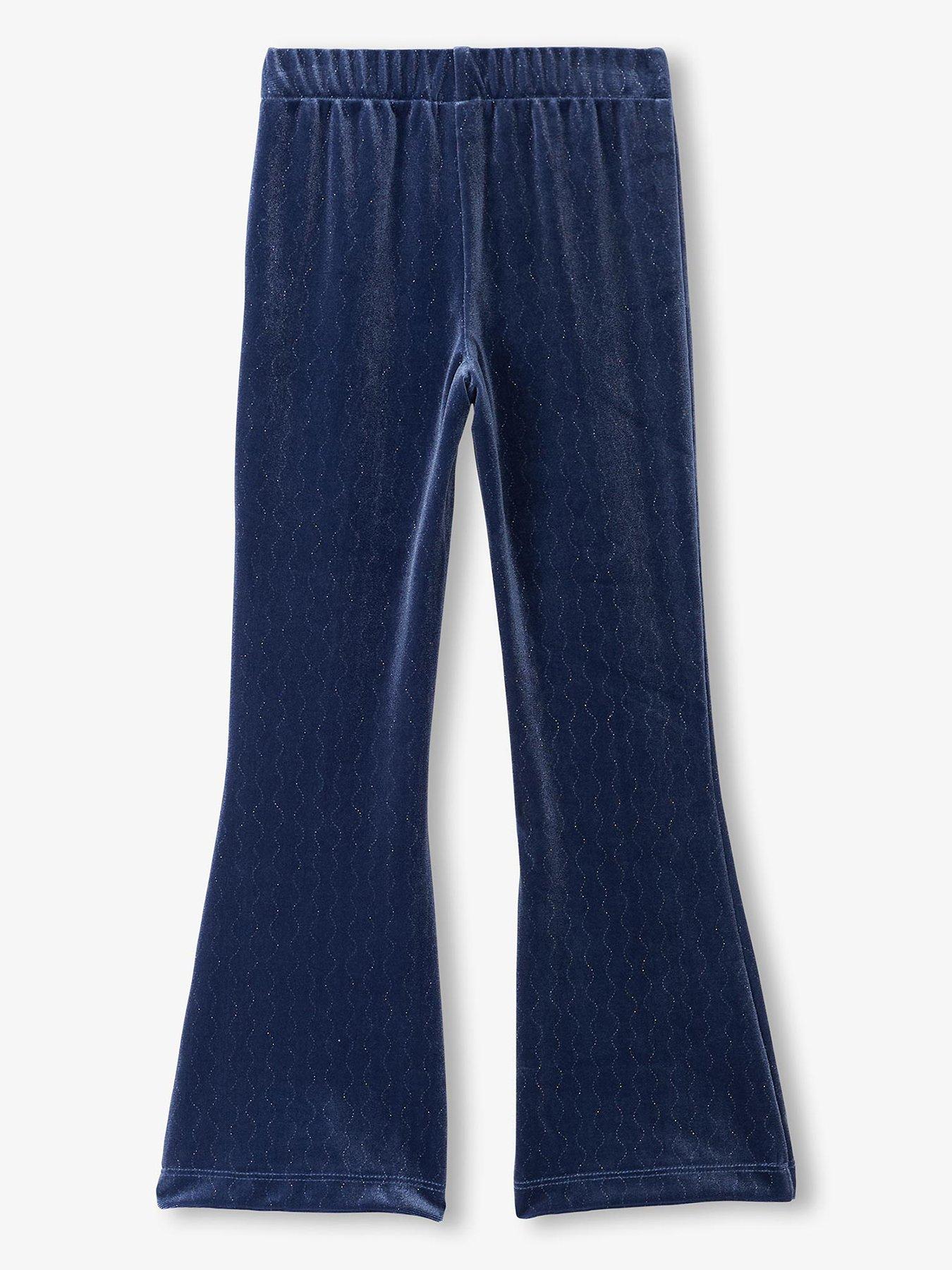  image of hatley-girls-stretch-flared-velour-pants-blue