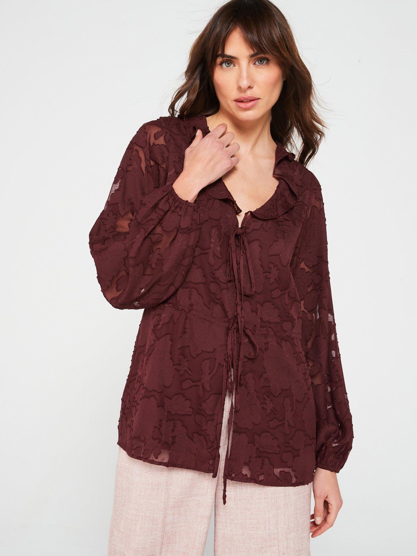 undefined Floral Jacquard Peplum Blouse - Brown