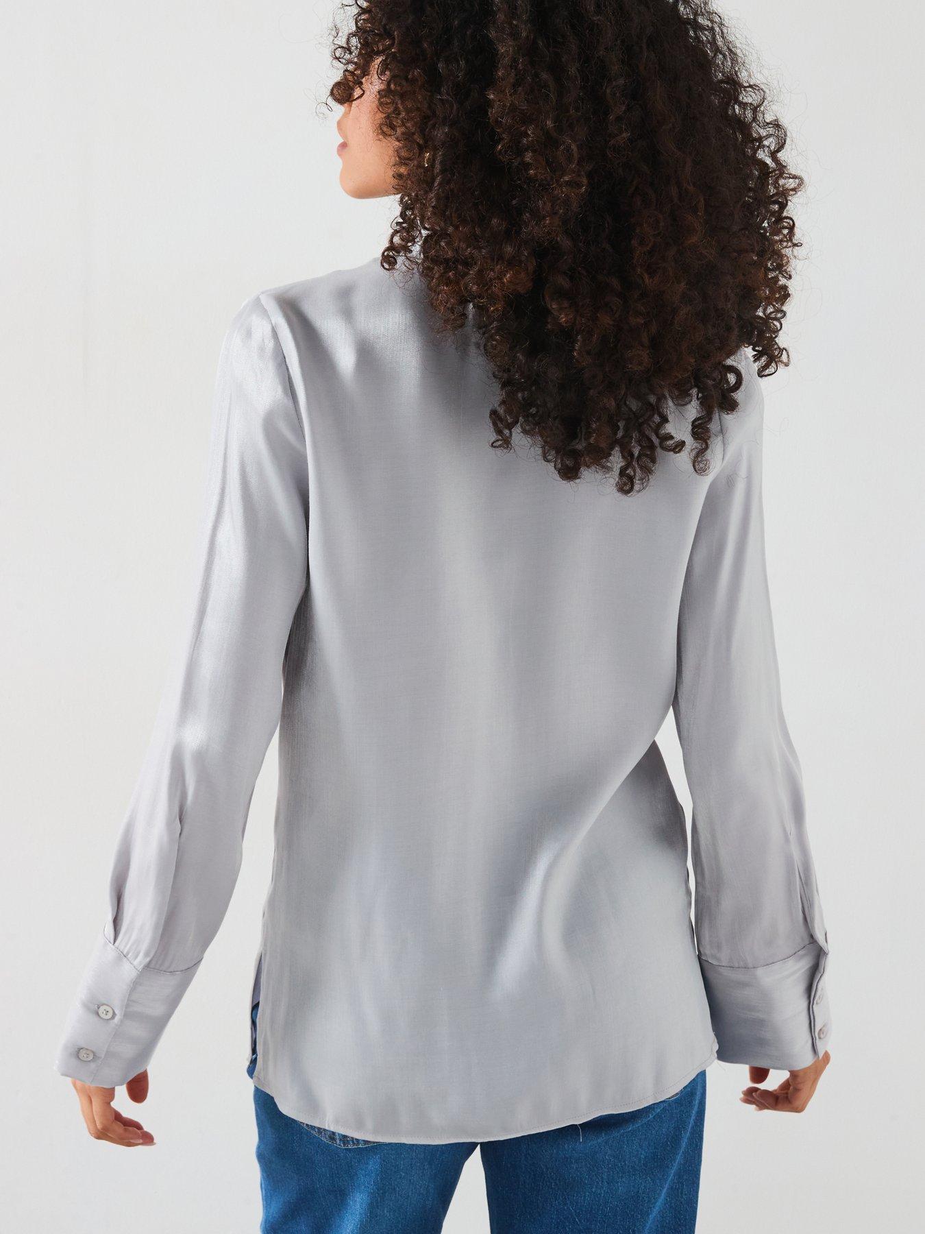  image of v-by-very-lame-longline-shirt-silver