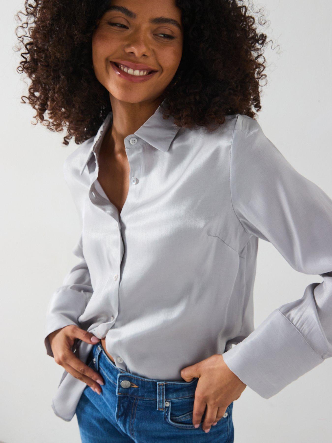  image of v-by-very-lame-longline-shirt-silver