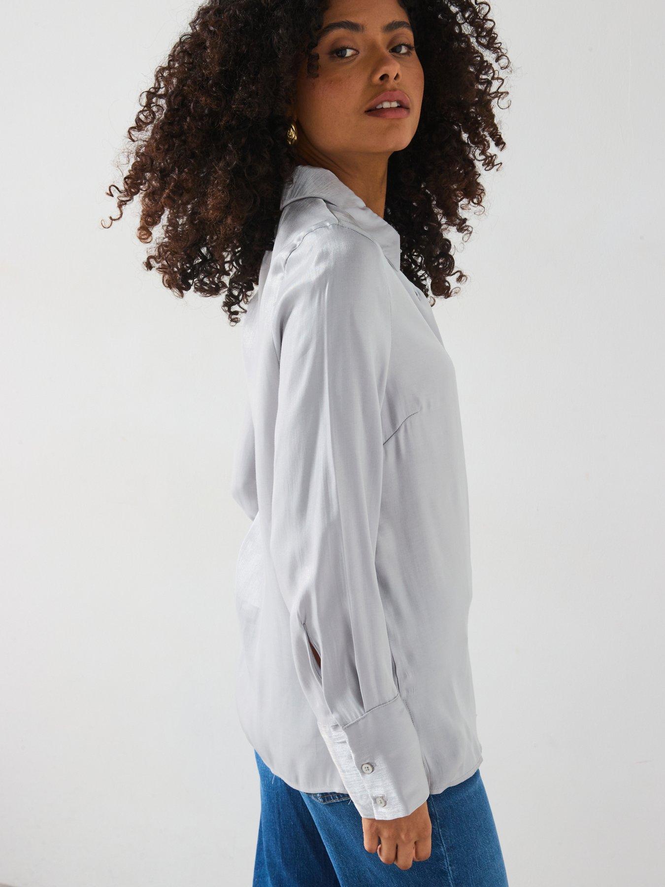  image of v-by-very-lame-longline-shirt-silver