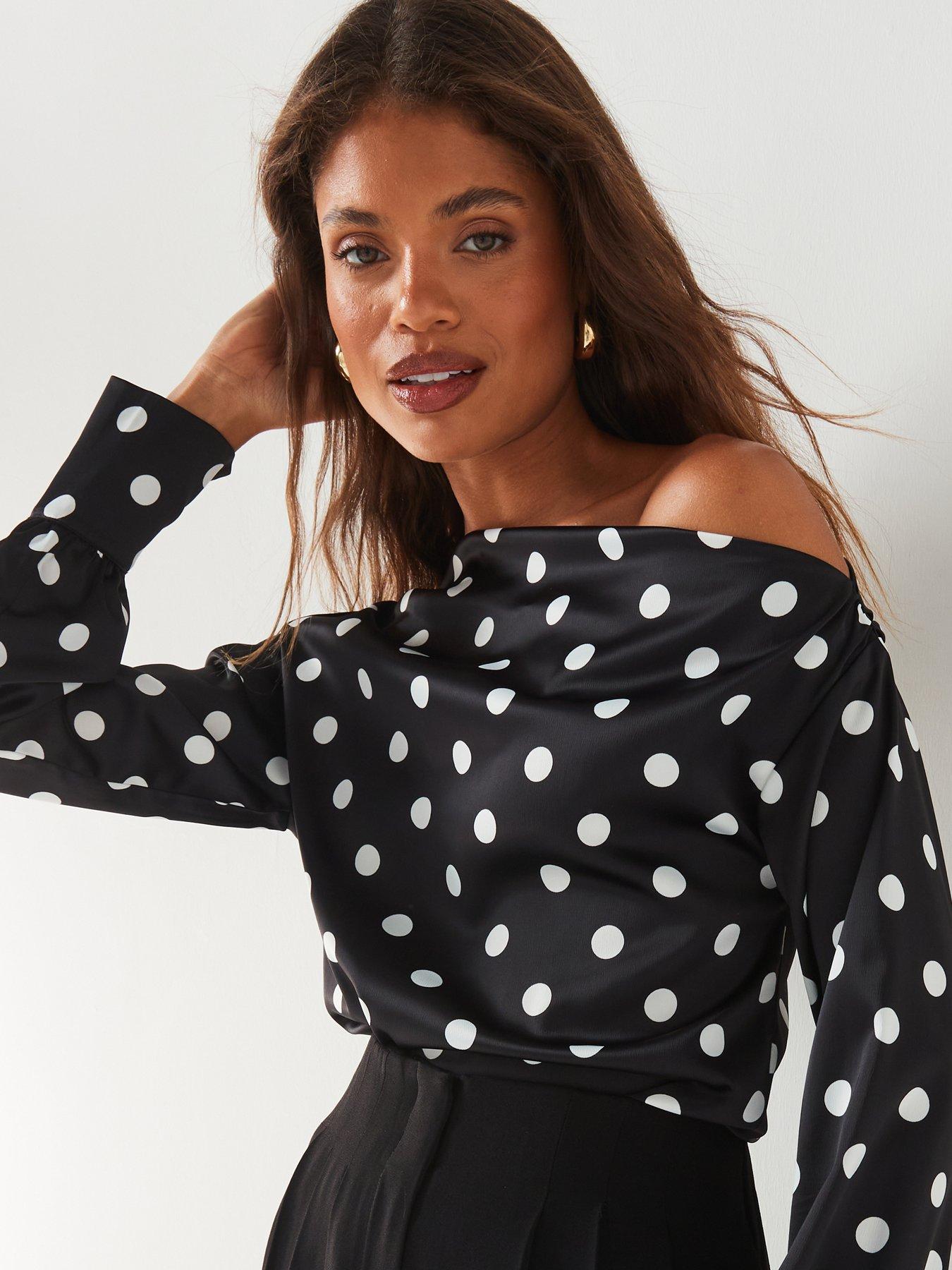 undefined Spot Satin Draped Blouse - Print
