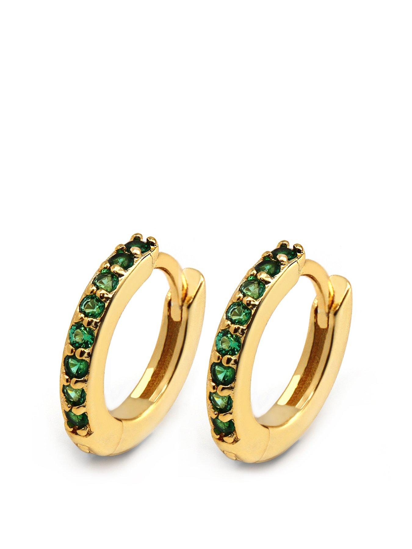 undefined Green Huggie Hoop Earrings - Yellow Gold