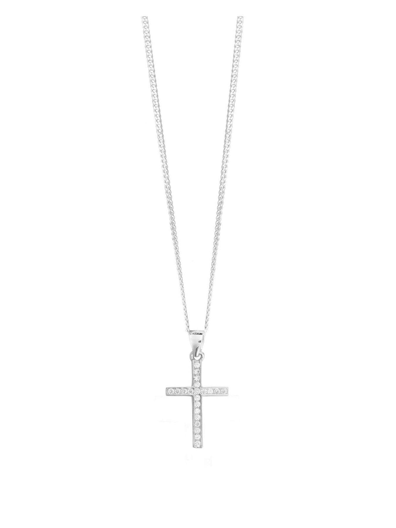 undefined Mini Cross Necklace - Sterling Silver with CZ Stones