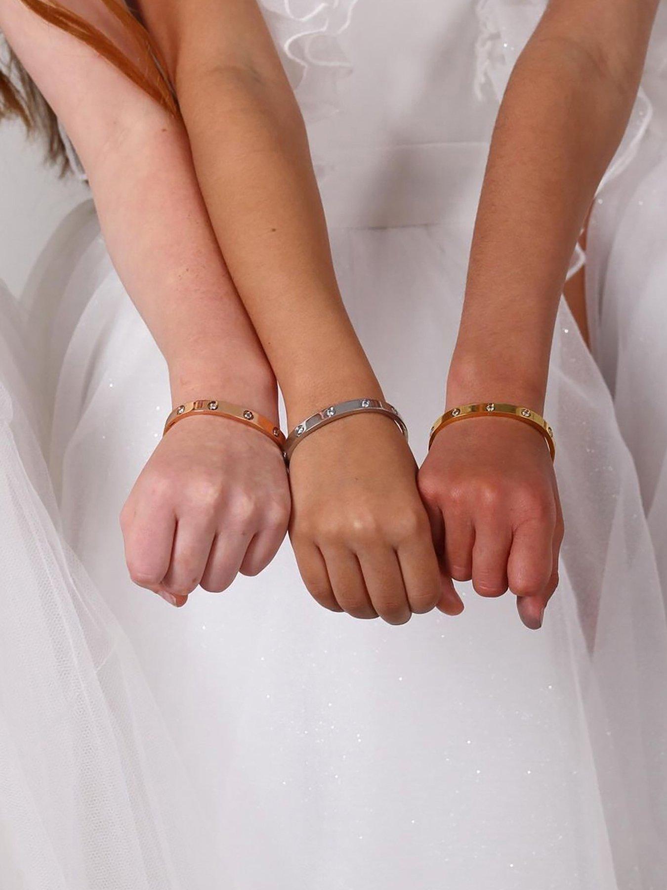 Image 3 of 3 of Say It With Junior Stone Hinged Bangle - Stainless Steel (Gold)