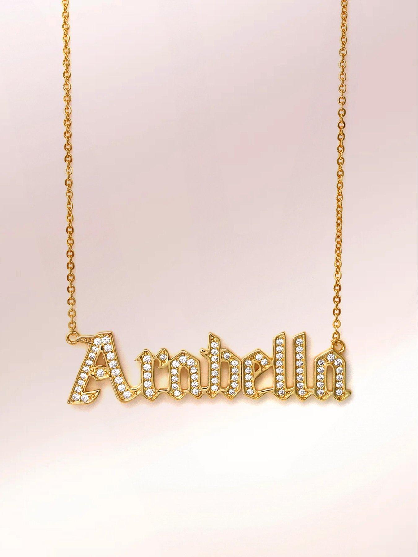 Image 3 of 4 of Say It With Gothic Custom Cubic Zirconia Name Necklace - Yellow Gold