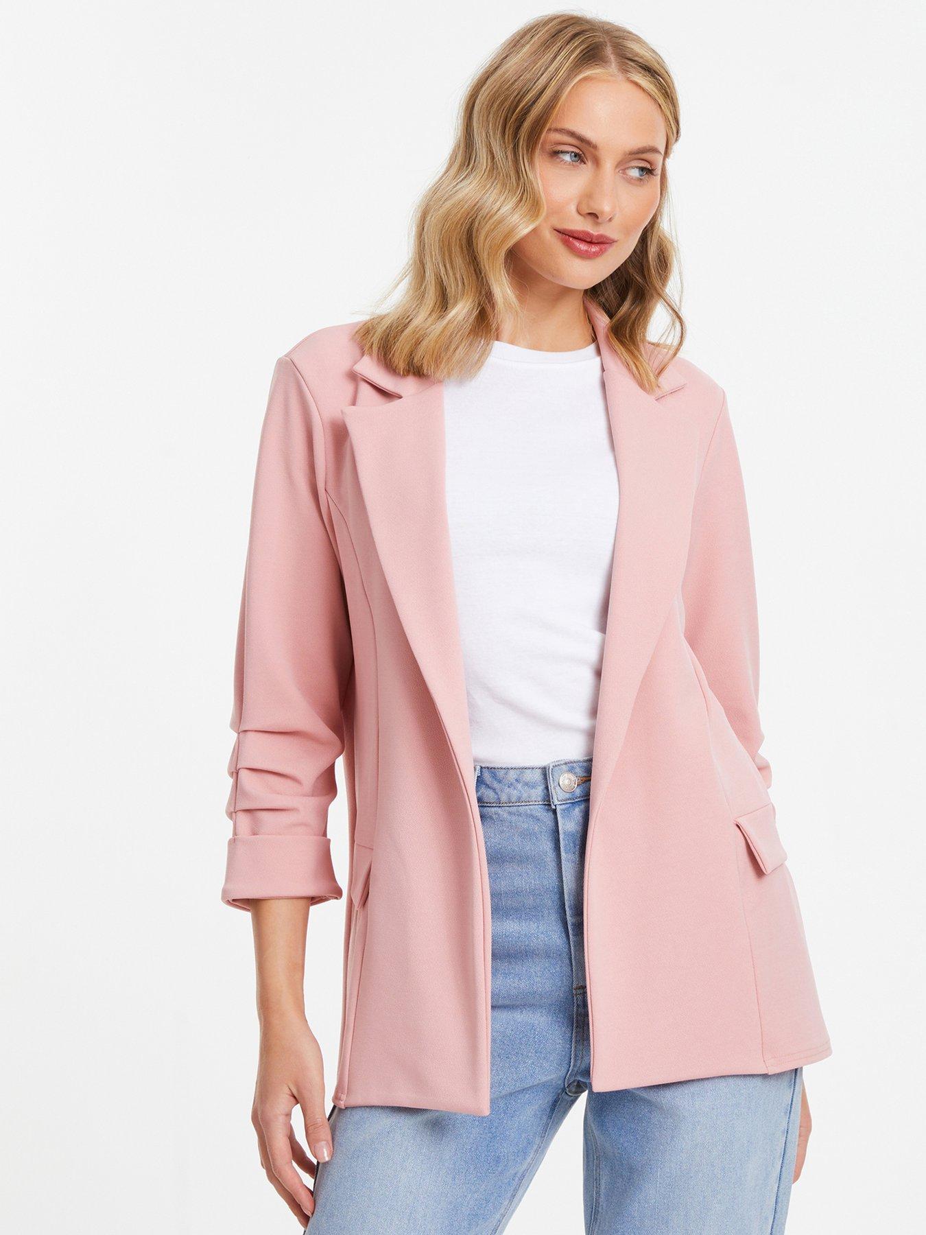 quiz-pink-ruched-sleeve-blazer