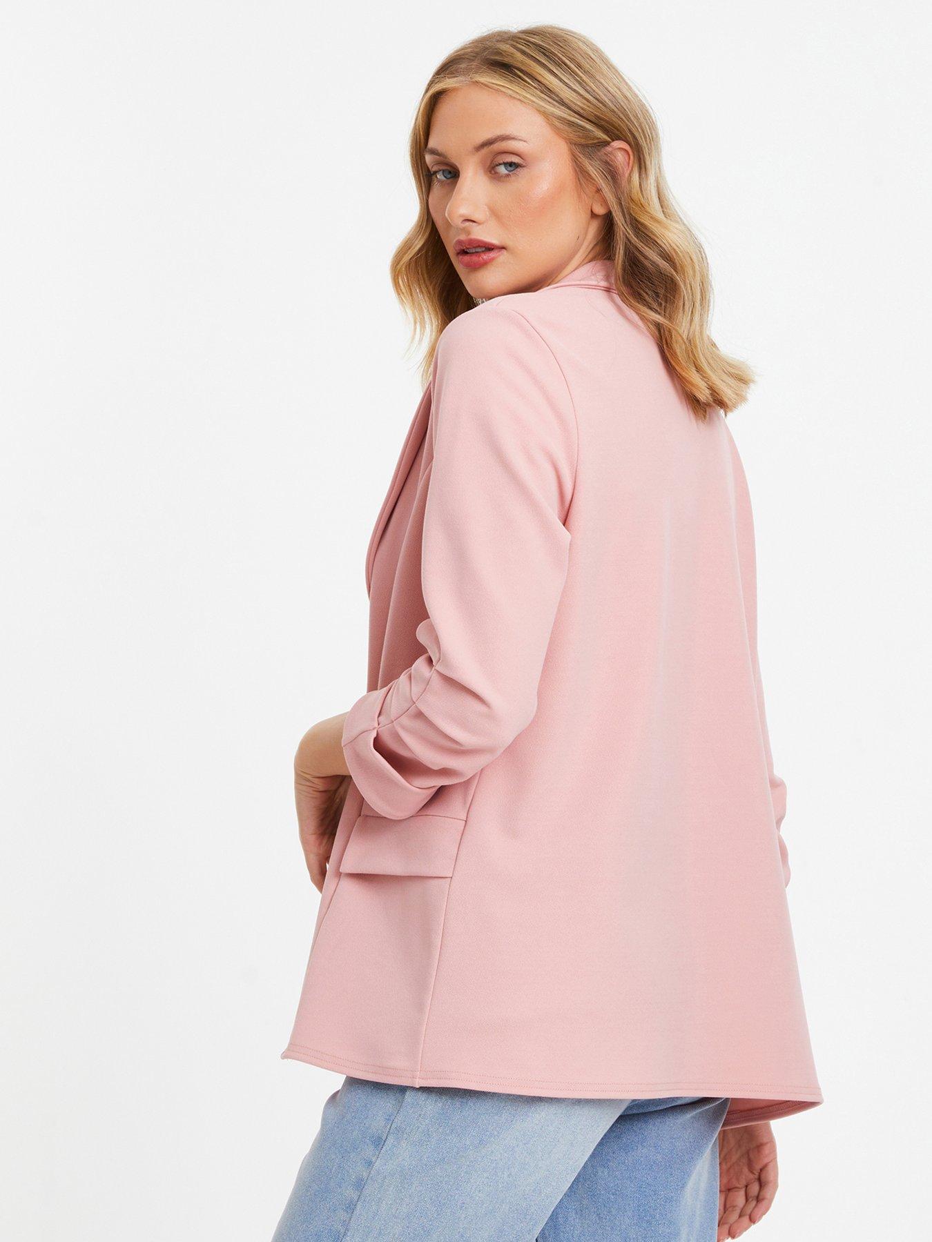  image of quiz-pink-ruched-sleeve-blazer