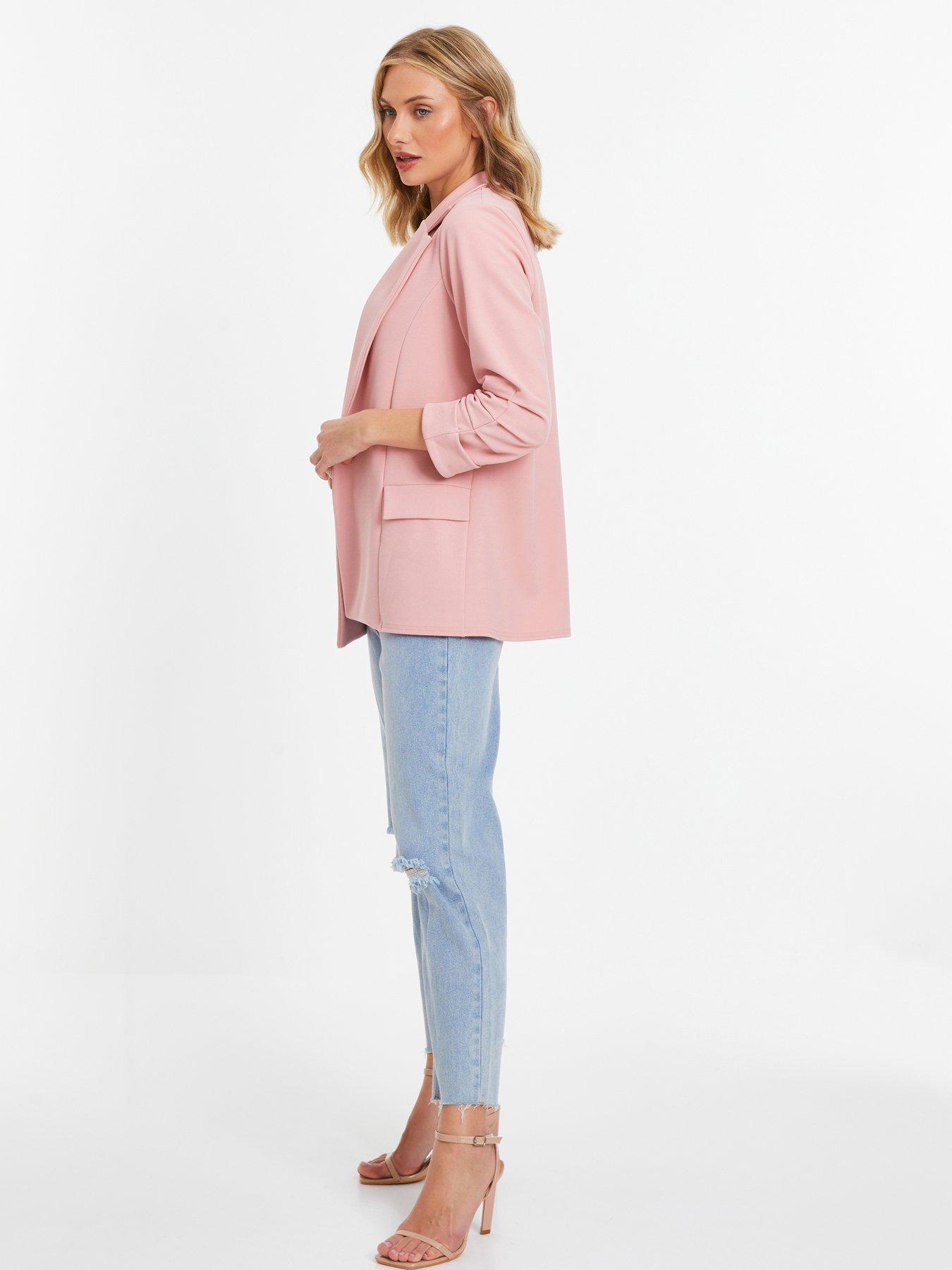  image of quiz-pink-ruched-sleeve-blazer