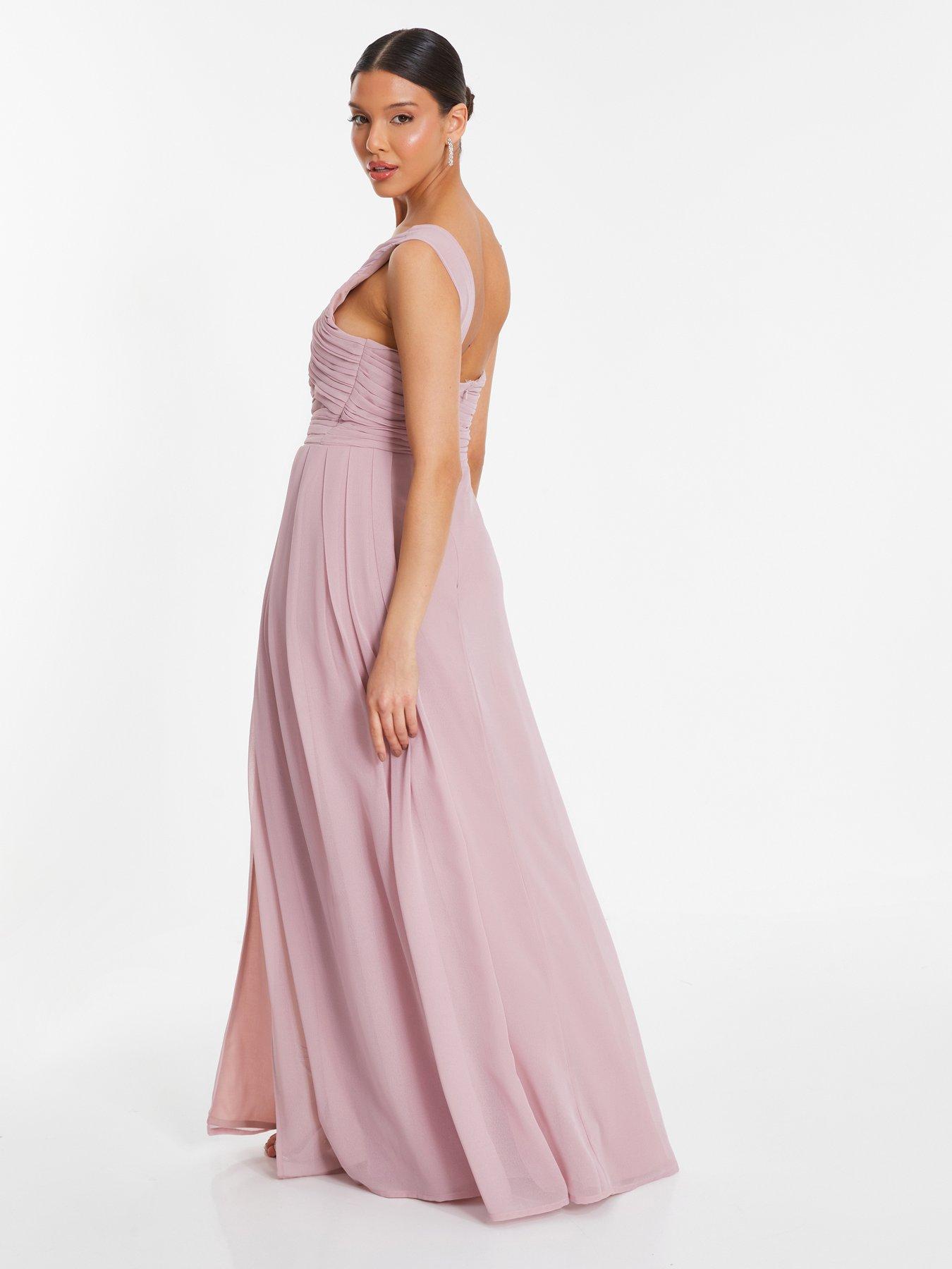 quiz pink maxi dress QUIZ Women's Metallic Chiffon Long Sleeve Wrap Maxi Dress