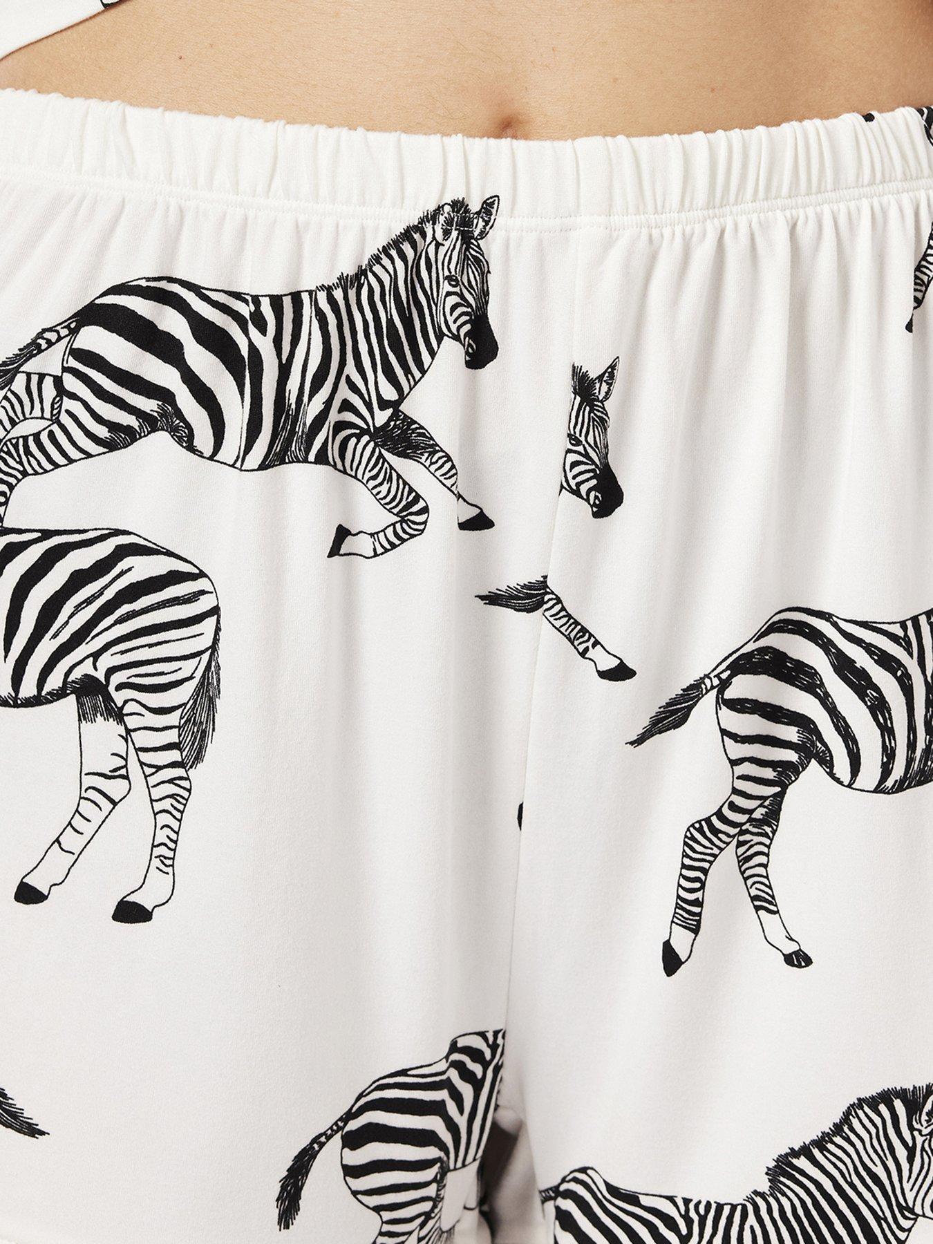 Image 6 of 6 of CHELSEA PEERS White Zebra Print V-neck Button Up Short Pyjama Set - White