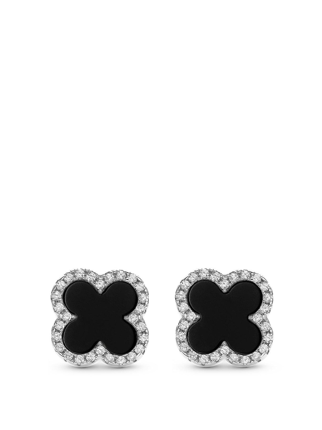 beaverbrooks-silver-cubic-zirconia-onyx-clover-stud-earrings