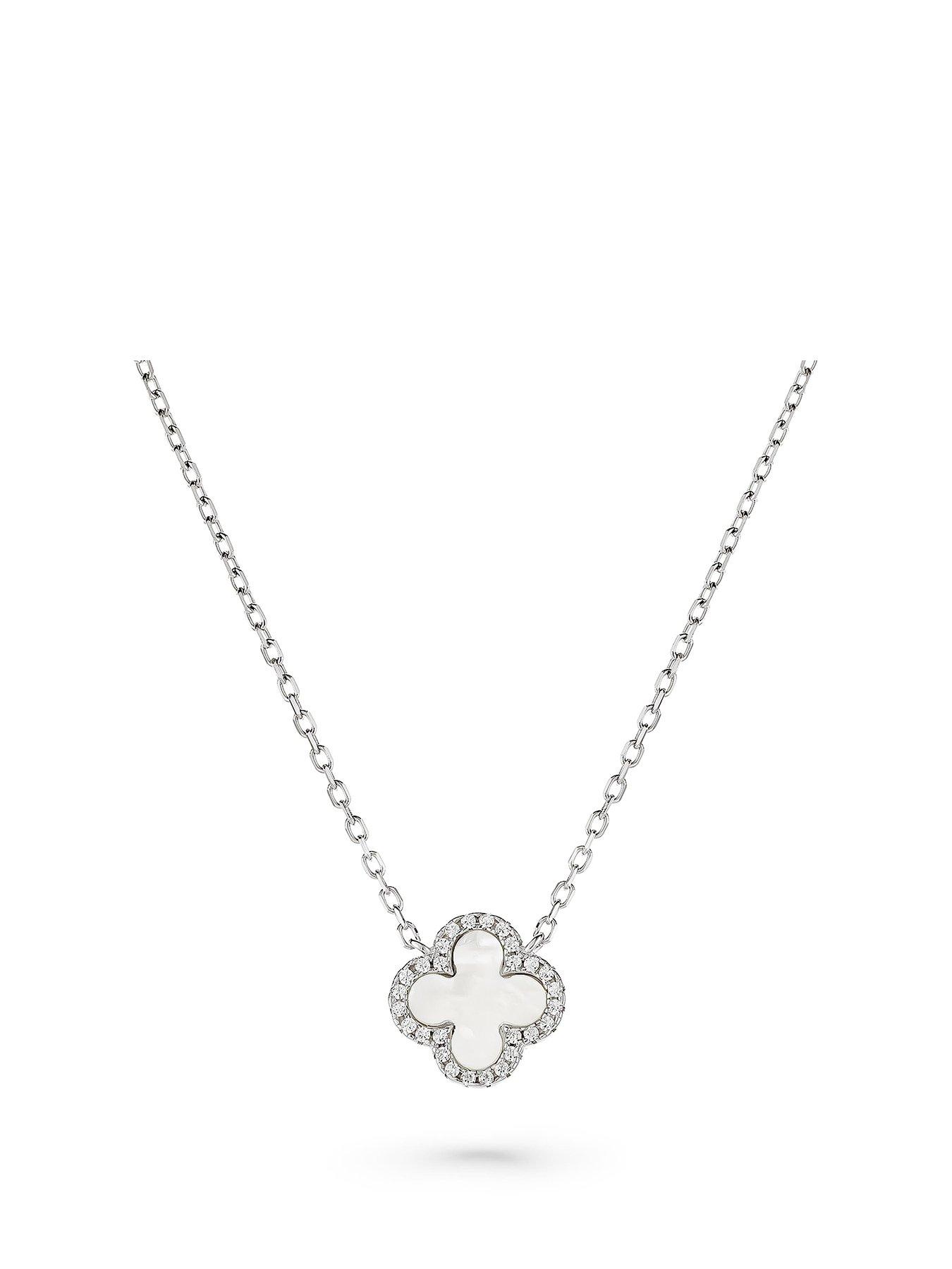 undefined Silver Cubic Zirconia Clover Necklace