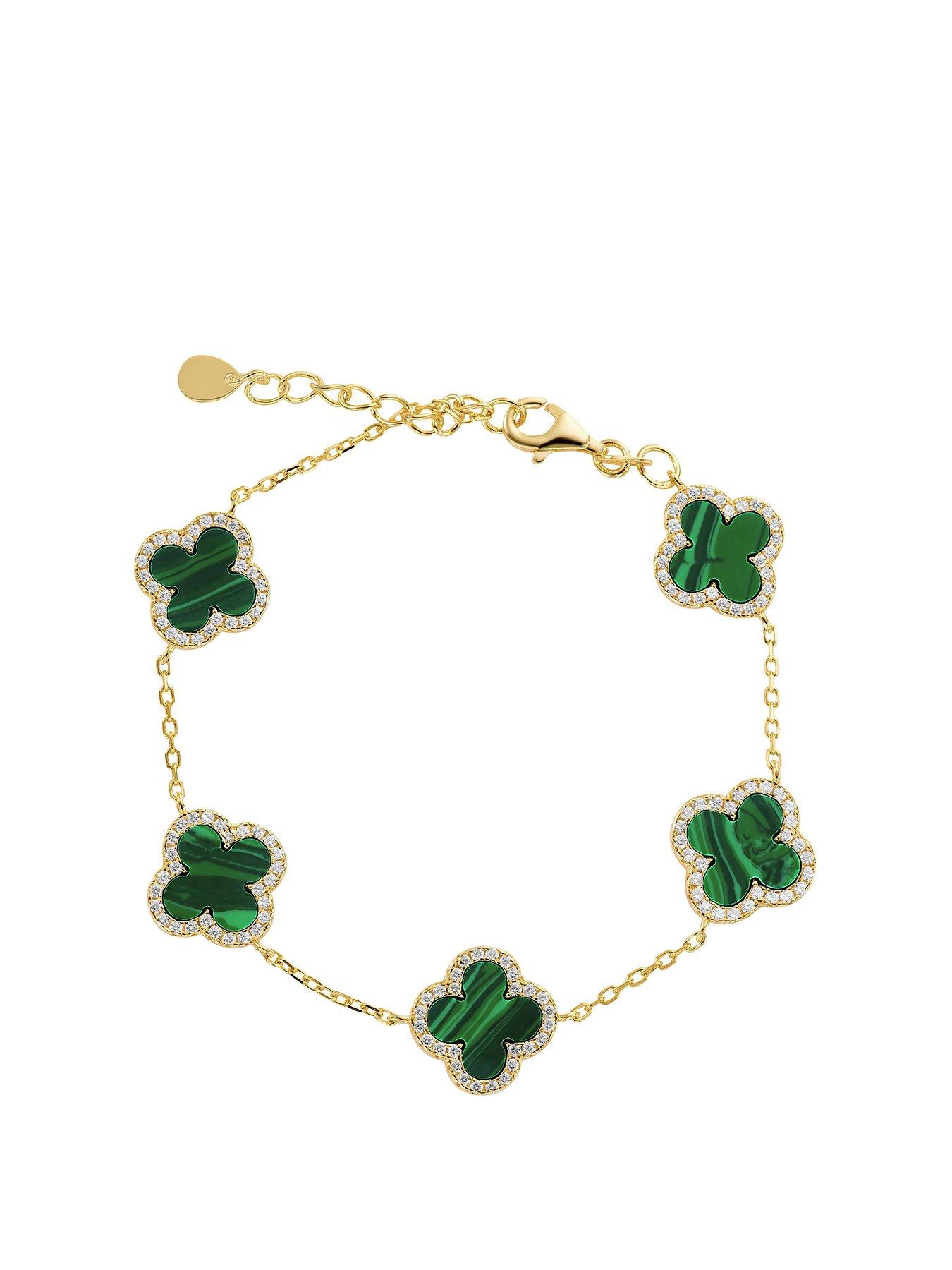 beaverbrooks-yellow-gold-plated-cubic-zirconia-malachite-clover-bracelet