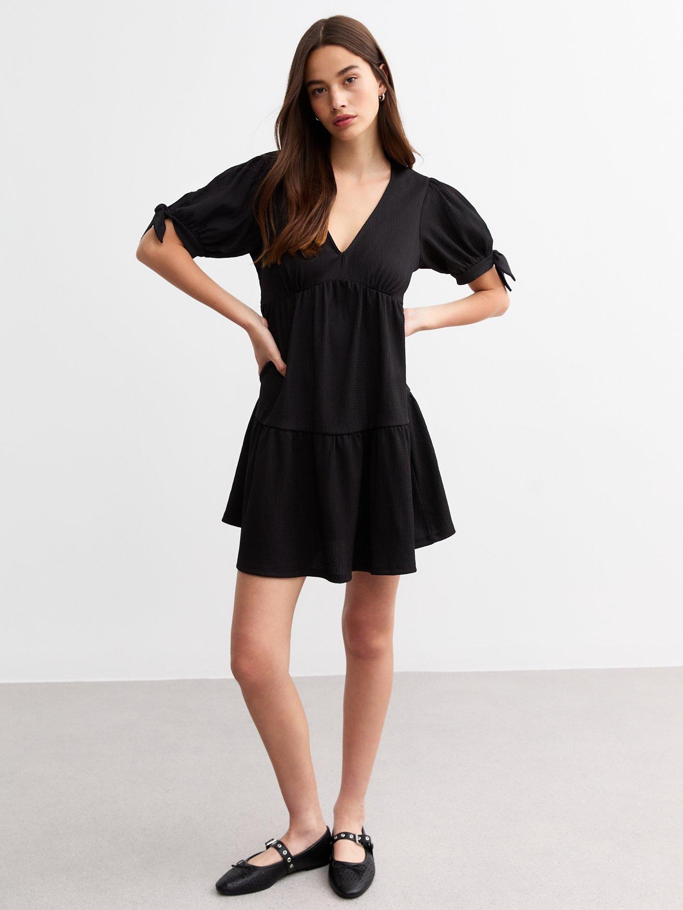 New Look Black Broderie Trim Midi Smock Dress littlewoods