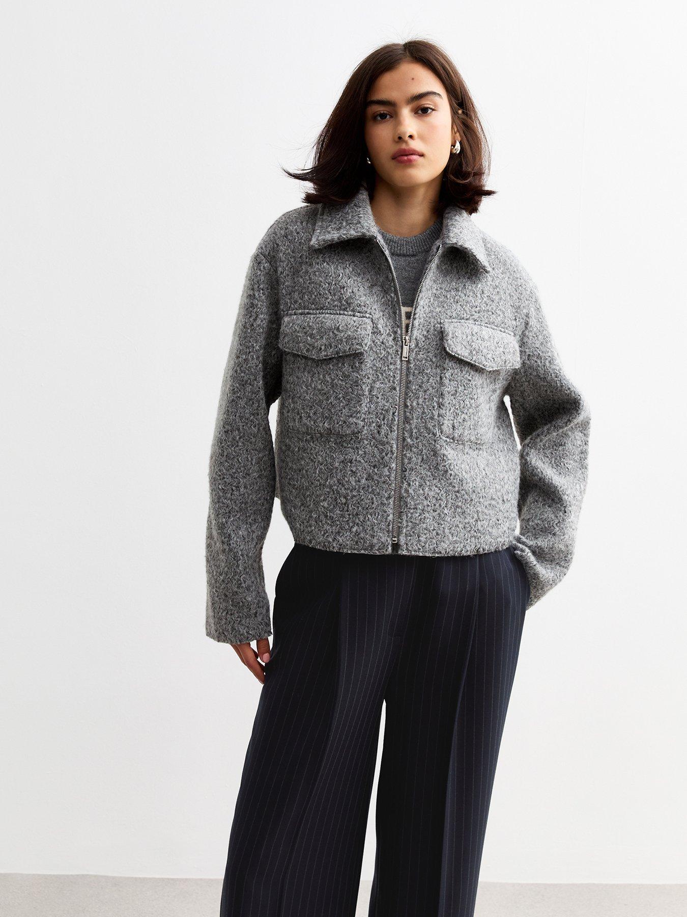 New Look Textured Zip Up Short Jacket - Grey | Littlewoods