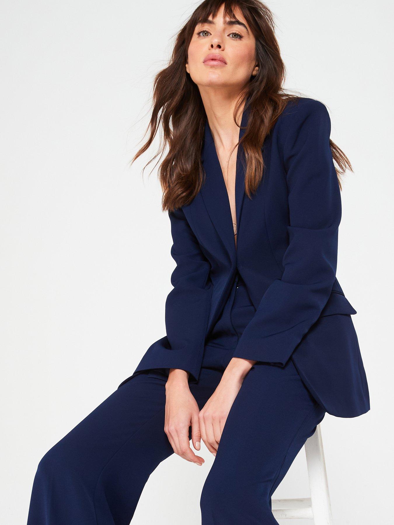 V by Very Premium Fluted Sleeve Suit Blazer Jacket Navy