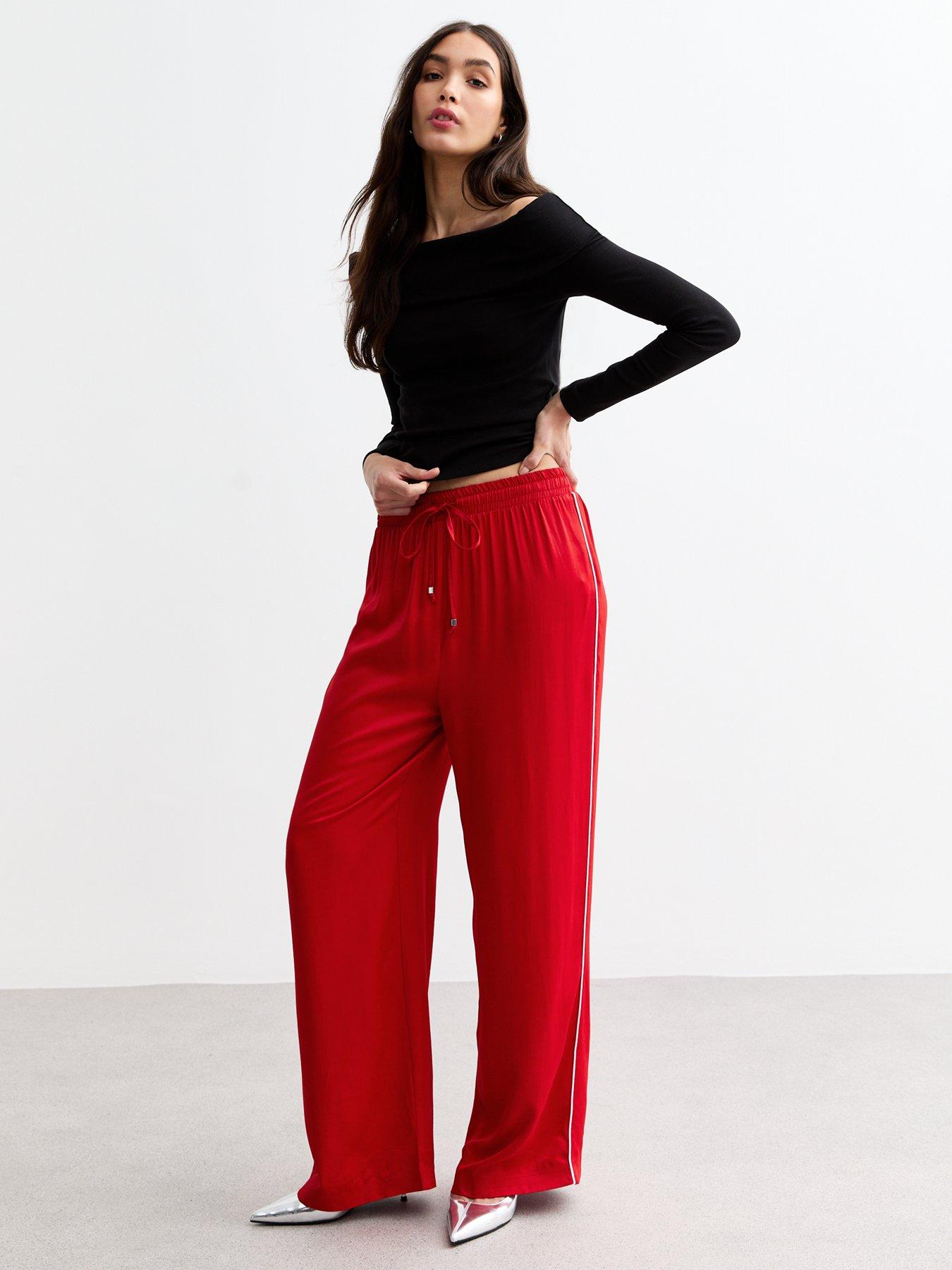 undefined Side Stripe Satin Wide Leg Trousers - Red