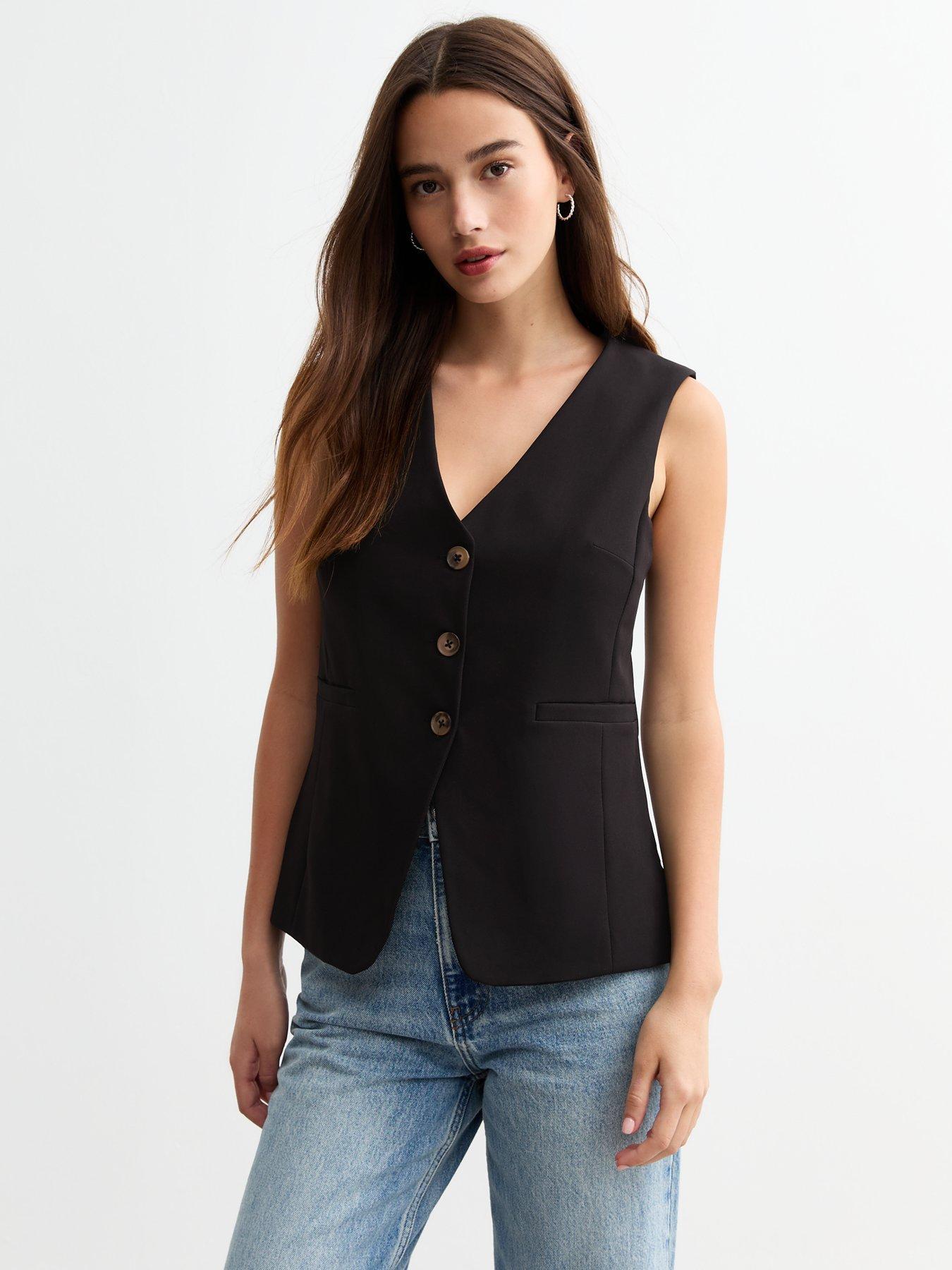 New Look Black Crepe Longline Waistcoat Littlewoods