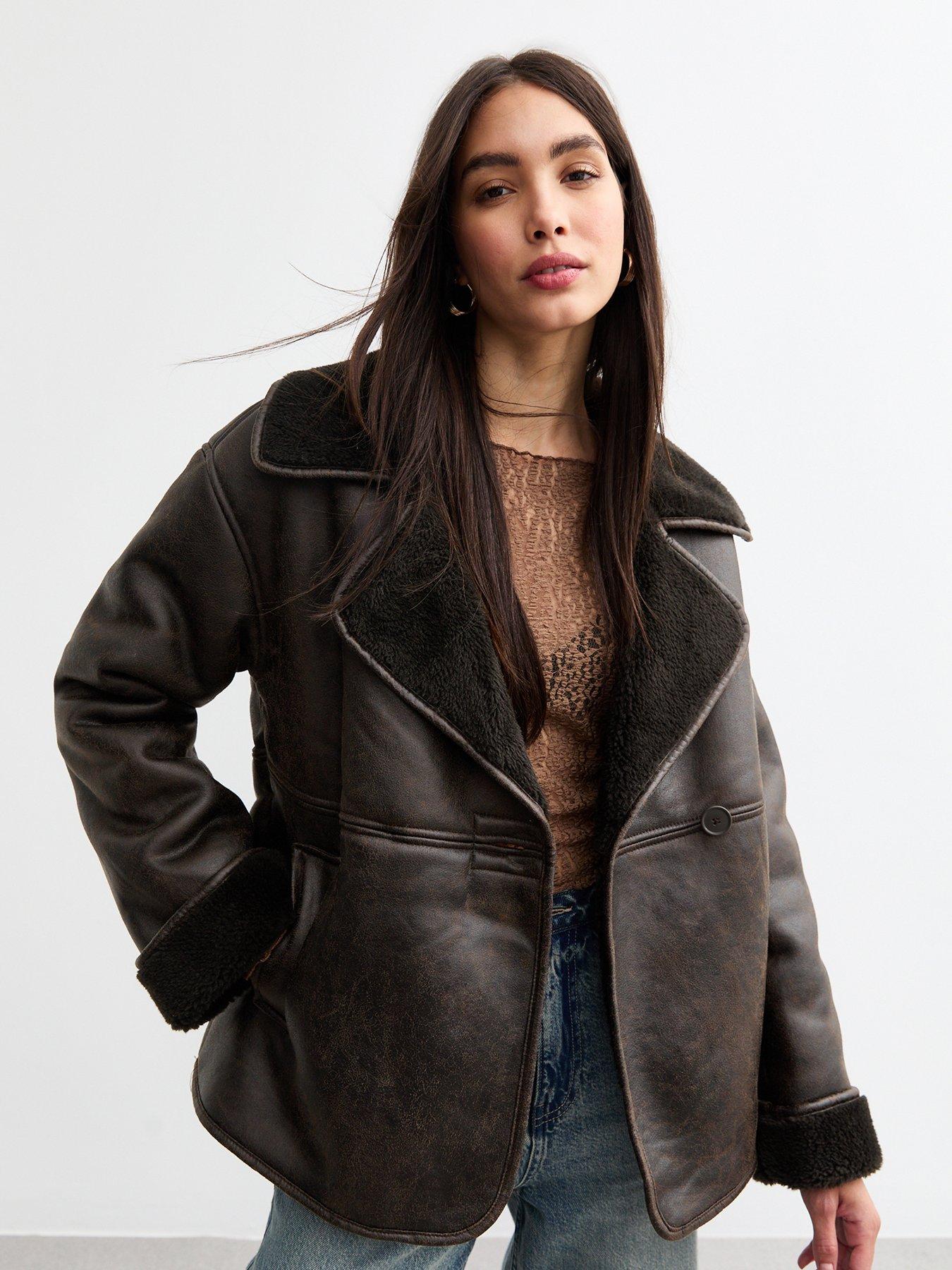 New Look Brown Faux Shearling Jacket littlewoods