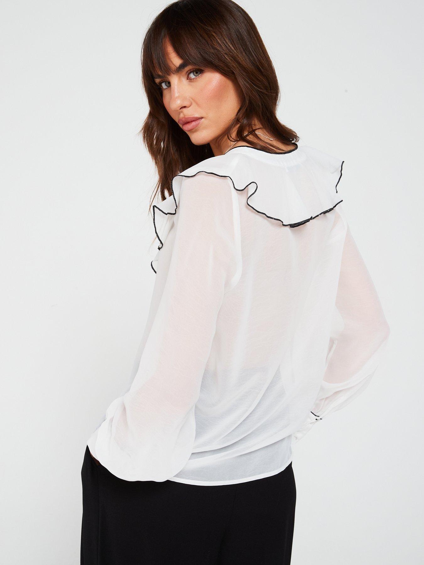  image of v-by-very-contrast-ruffle-blouse-ivory