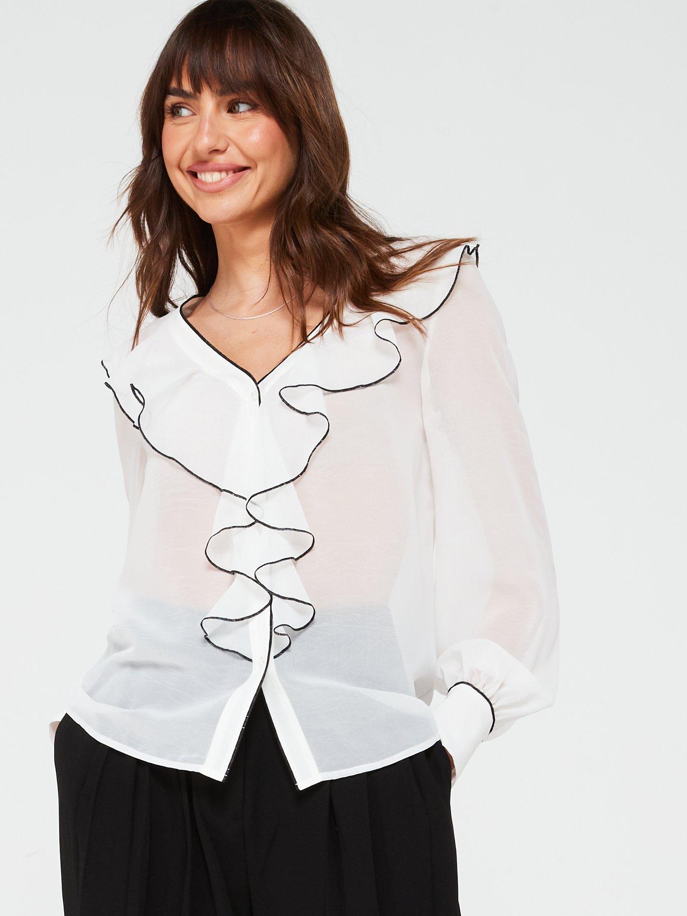  image of v-by-very-contrast-ruffle-blouse-ivory