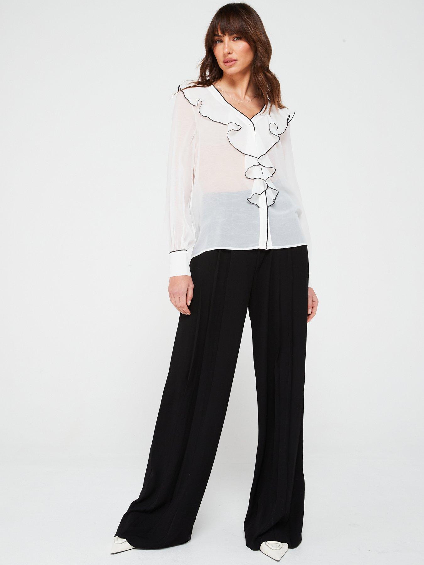  image of v-by-very-contrast-ruffle-blouse-ivory