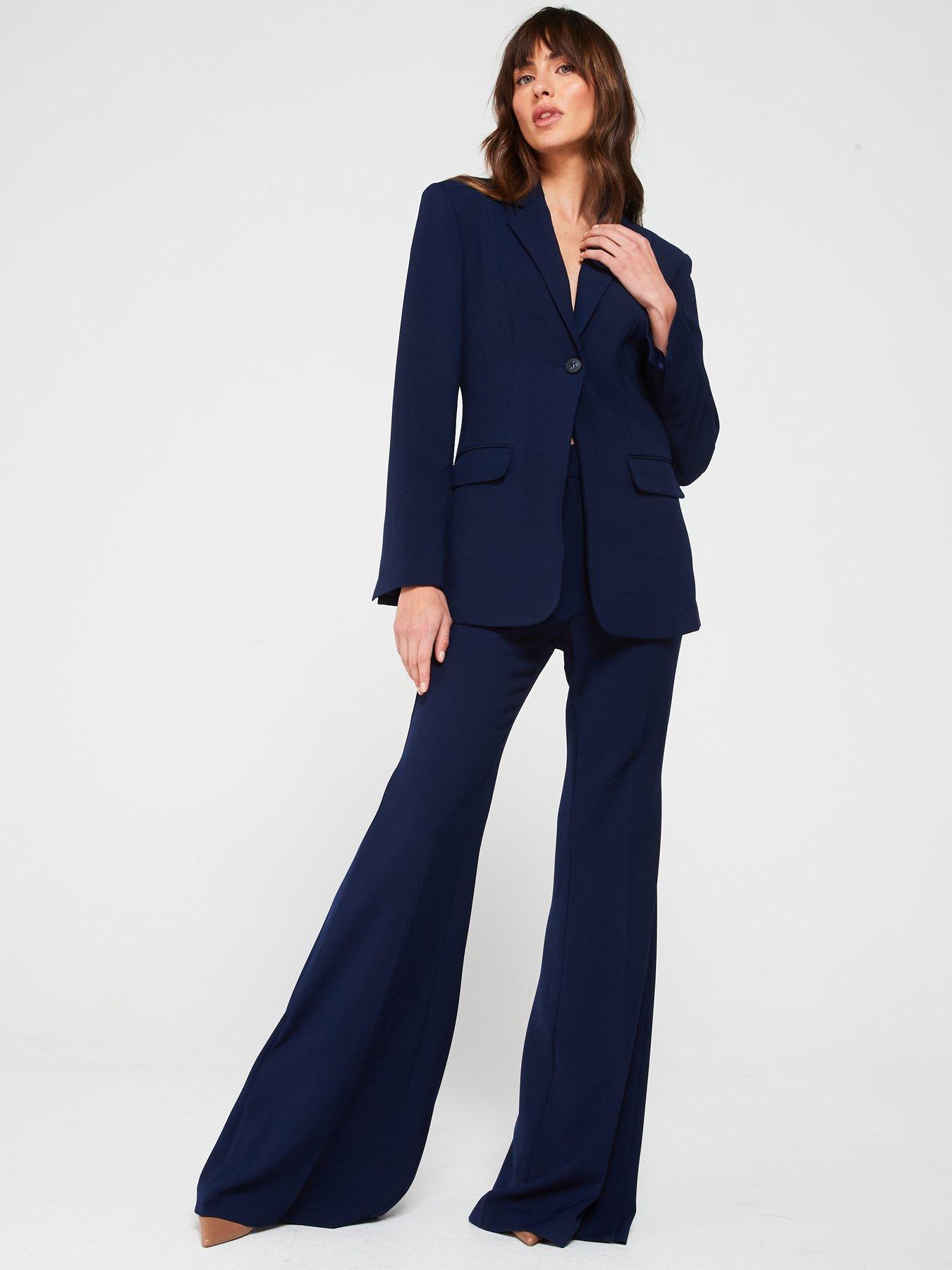 Image 1 of 6 of V by Very Premium Extra Long Kick Flare Suit&nbsp;Trouser - Navy