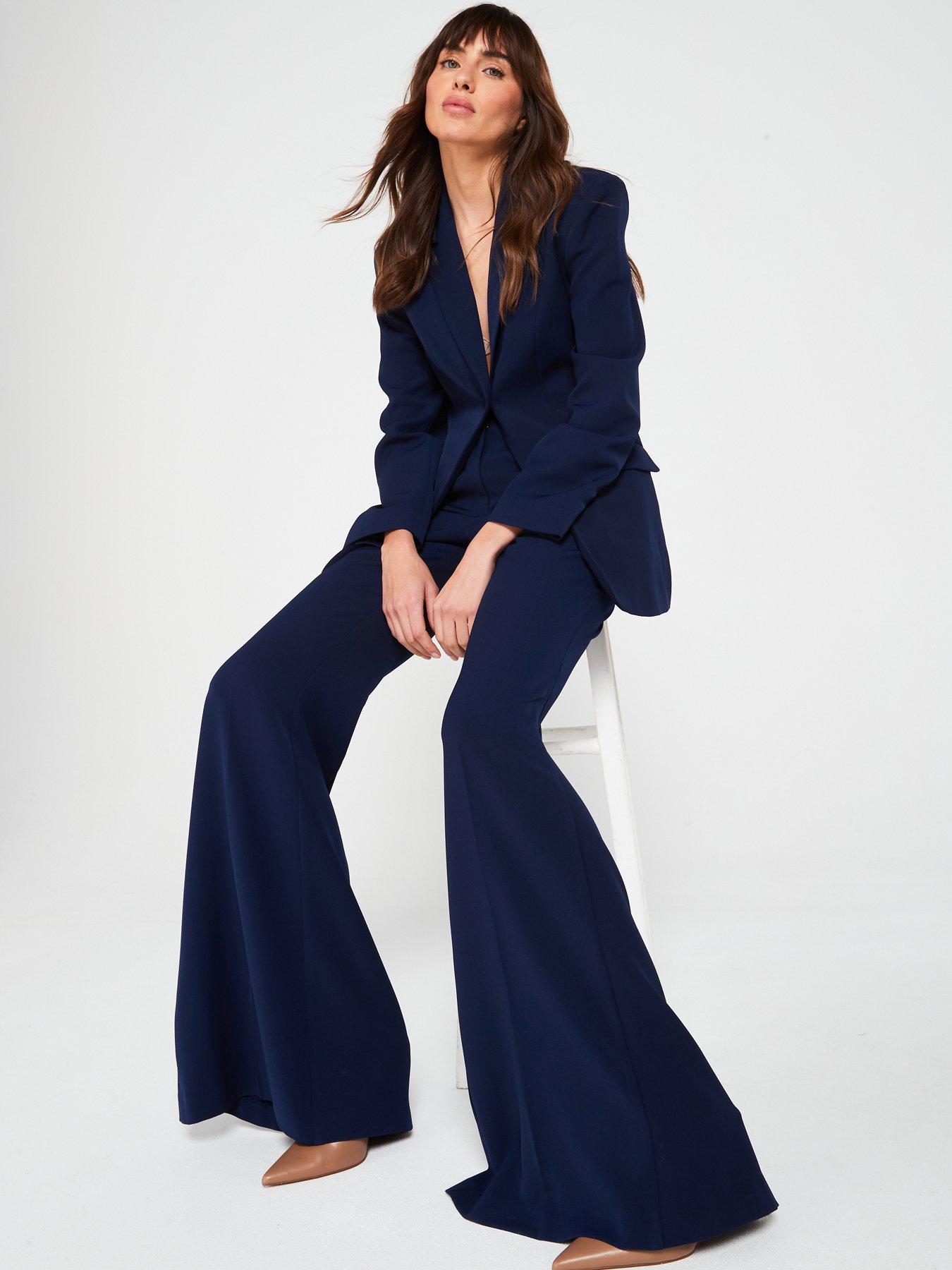 Image 5 of 6 of V by Very Premium Extra Long Kick Flare Suit&nbsp;Trouser - Navy