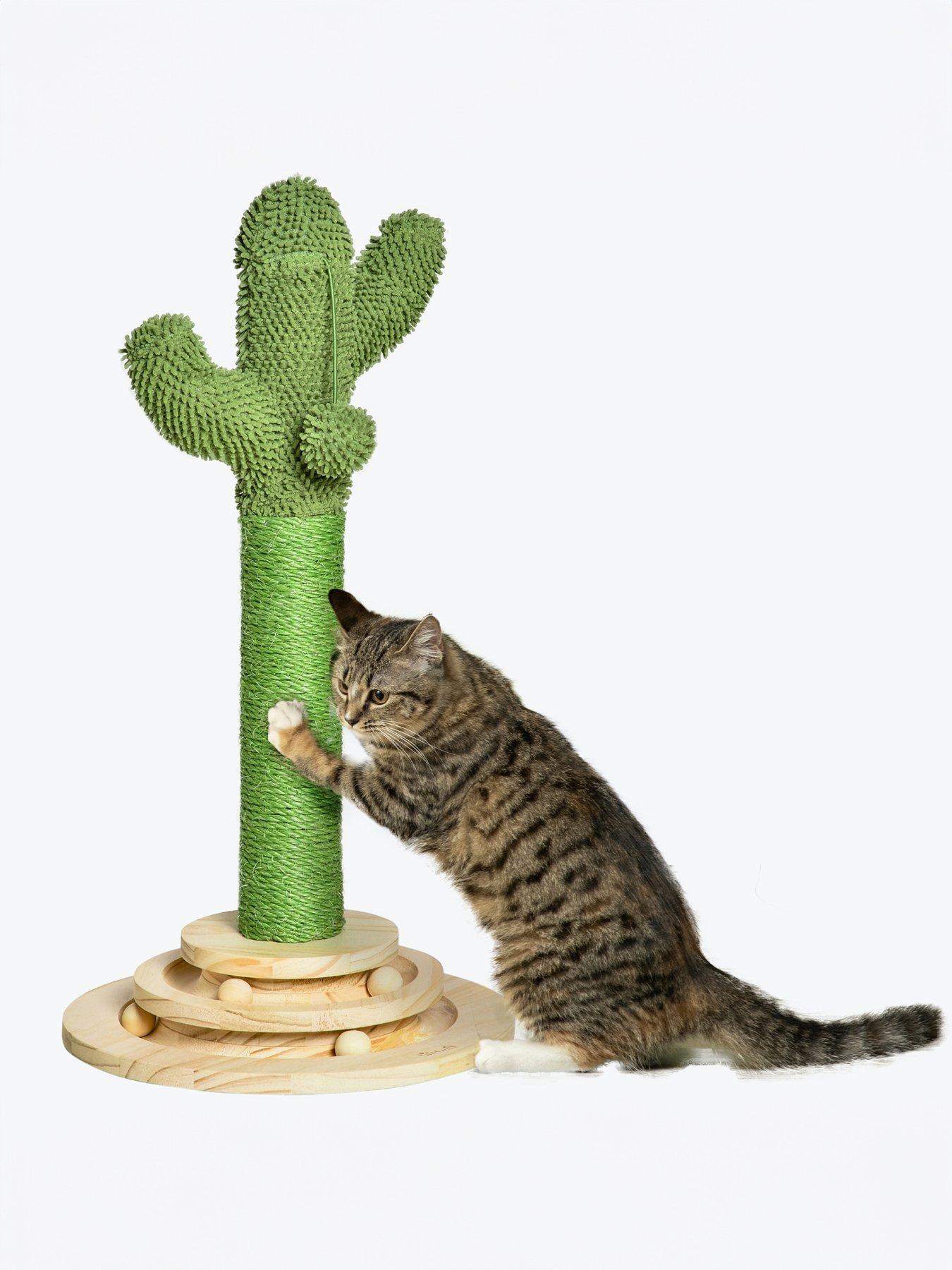 Image 1 of 7 of PawHut Cat Tree Cactus Sisal Scratching Post Interactive Fun Roller Exerciser