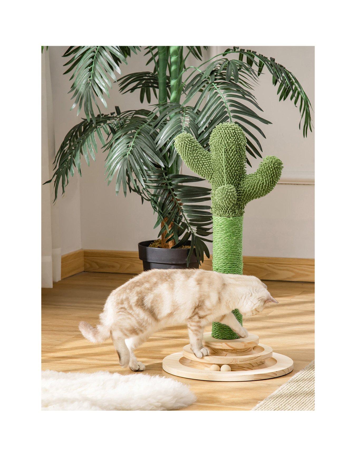 Image 2 of 7 of PawHut Cat Tree Cactus Sisal Scratching Post Interactive Fun Roller Exerciser